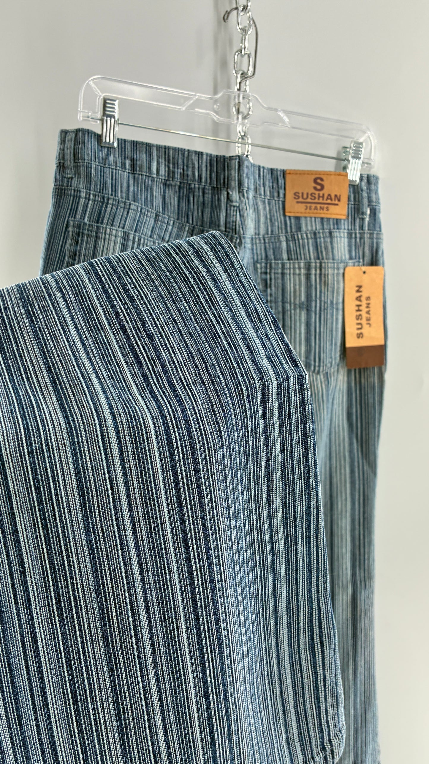 Deadstock Vintage SUSHAN Striped Denim Kickflares (XL)
