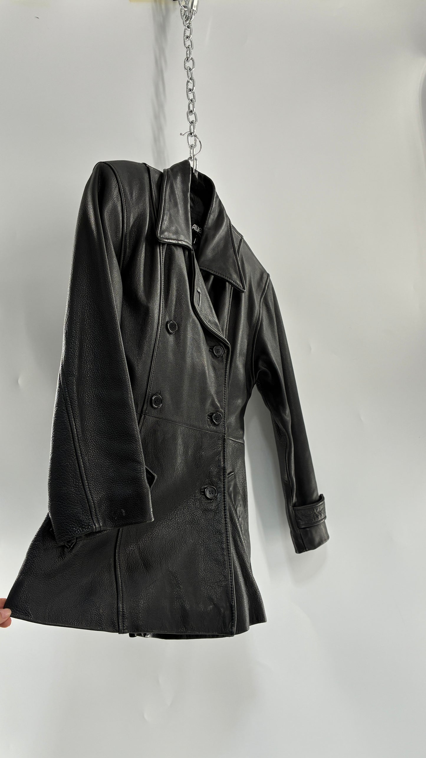 Vintage LUIS ALVEAR Thick Genuine Leather Black Trench Style Jacket (XS)