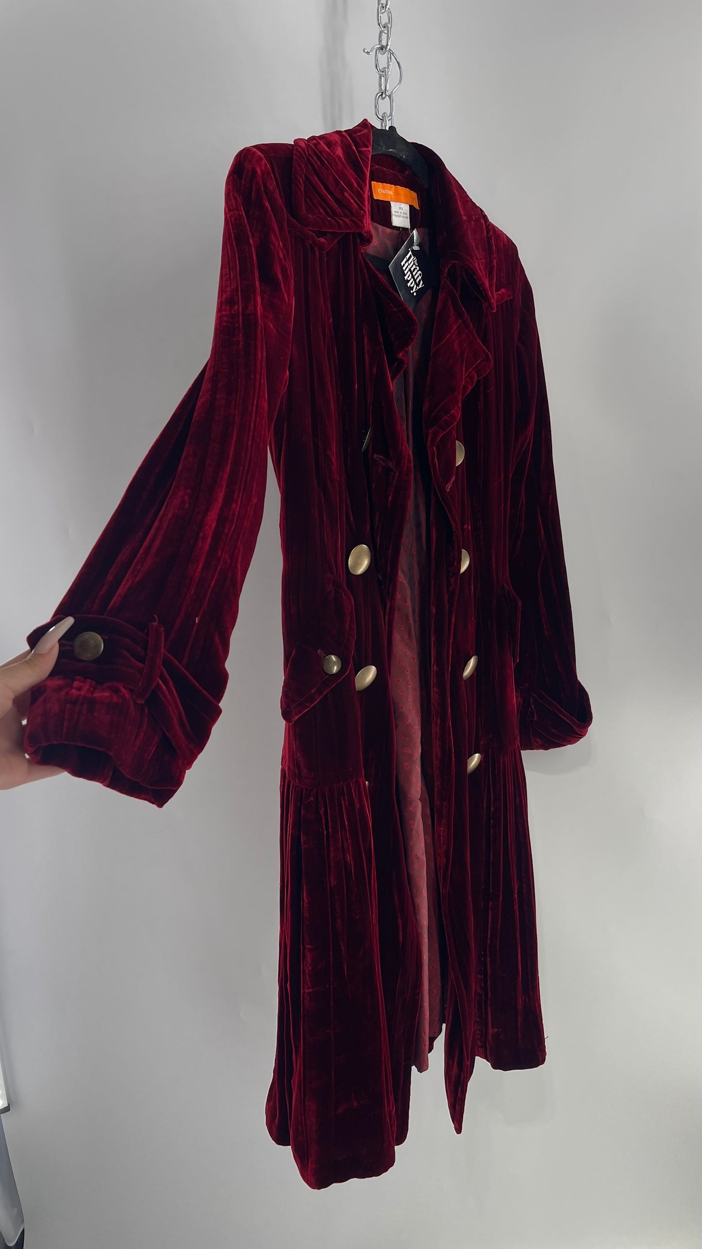 Cynthia Steffe Oxblood Red Velvet Double Breasted Gold Button Coat (XS)