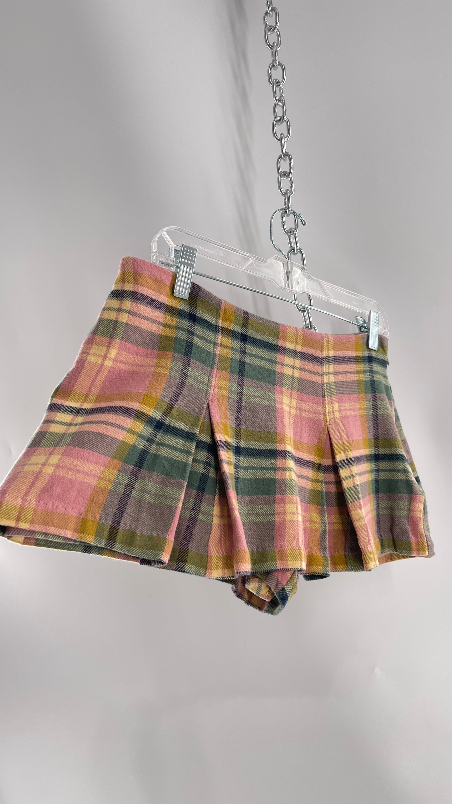 Free People Pink Plaid Pleated Micro Mini Skort with Tags Attached (4)