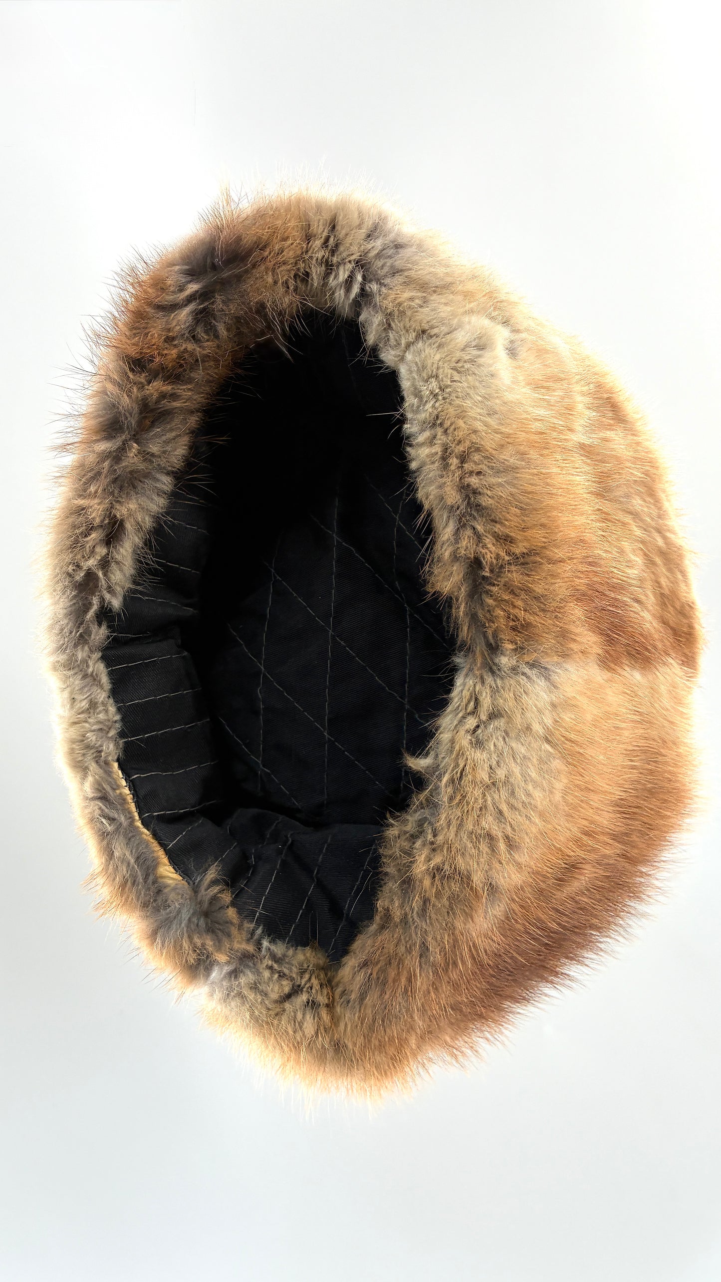 Vintage 1950s Genuine Fur Pill Box/Aviator Hat with Quilted Interior