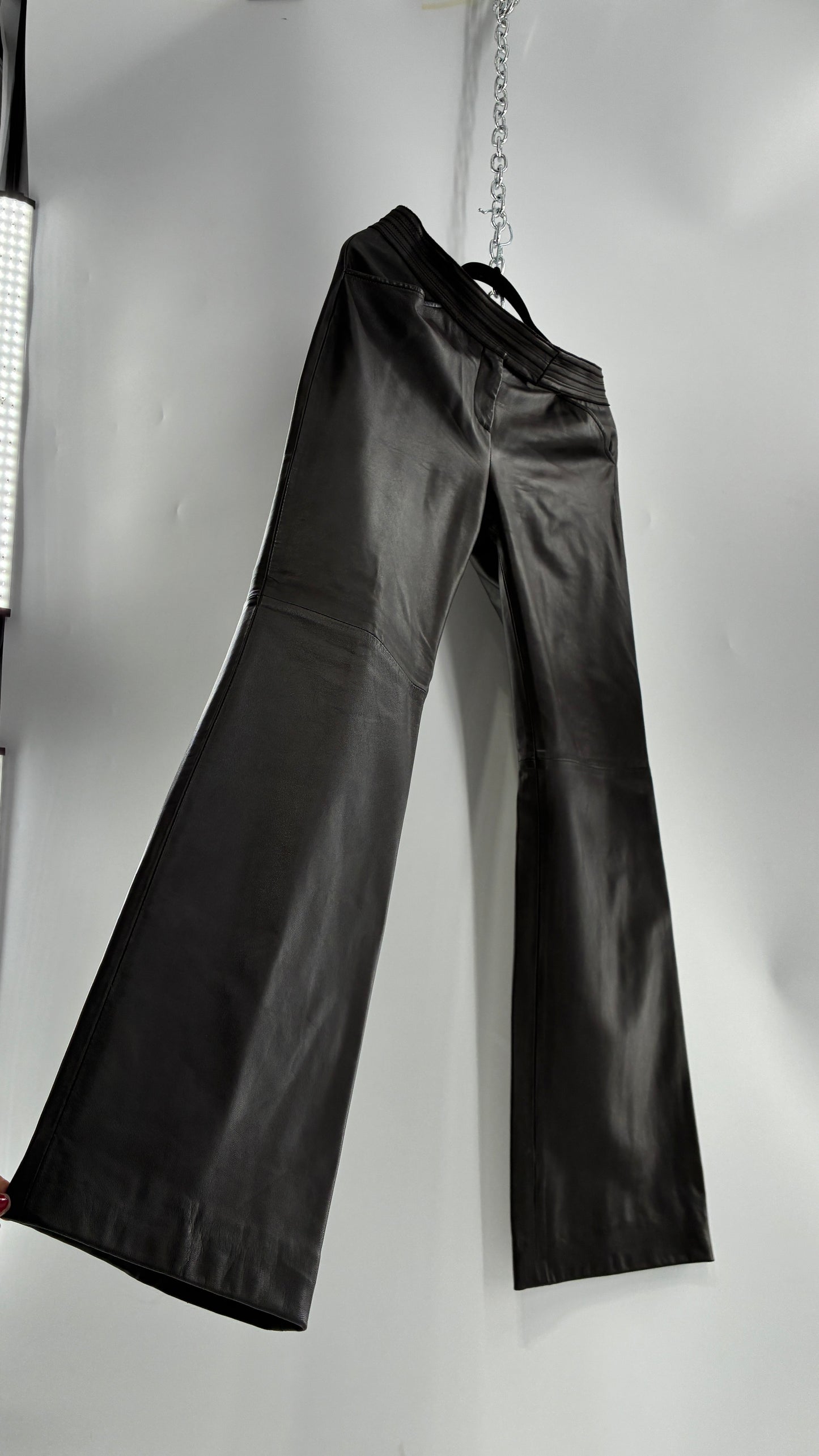 Vintage ETCETERA Deep Brown Low Waisted Embroidered, Side Closure Pants with Bootcut Hem (4)