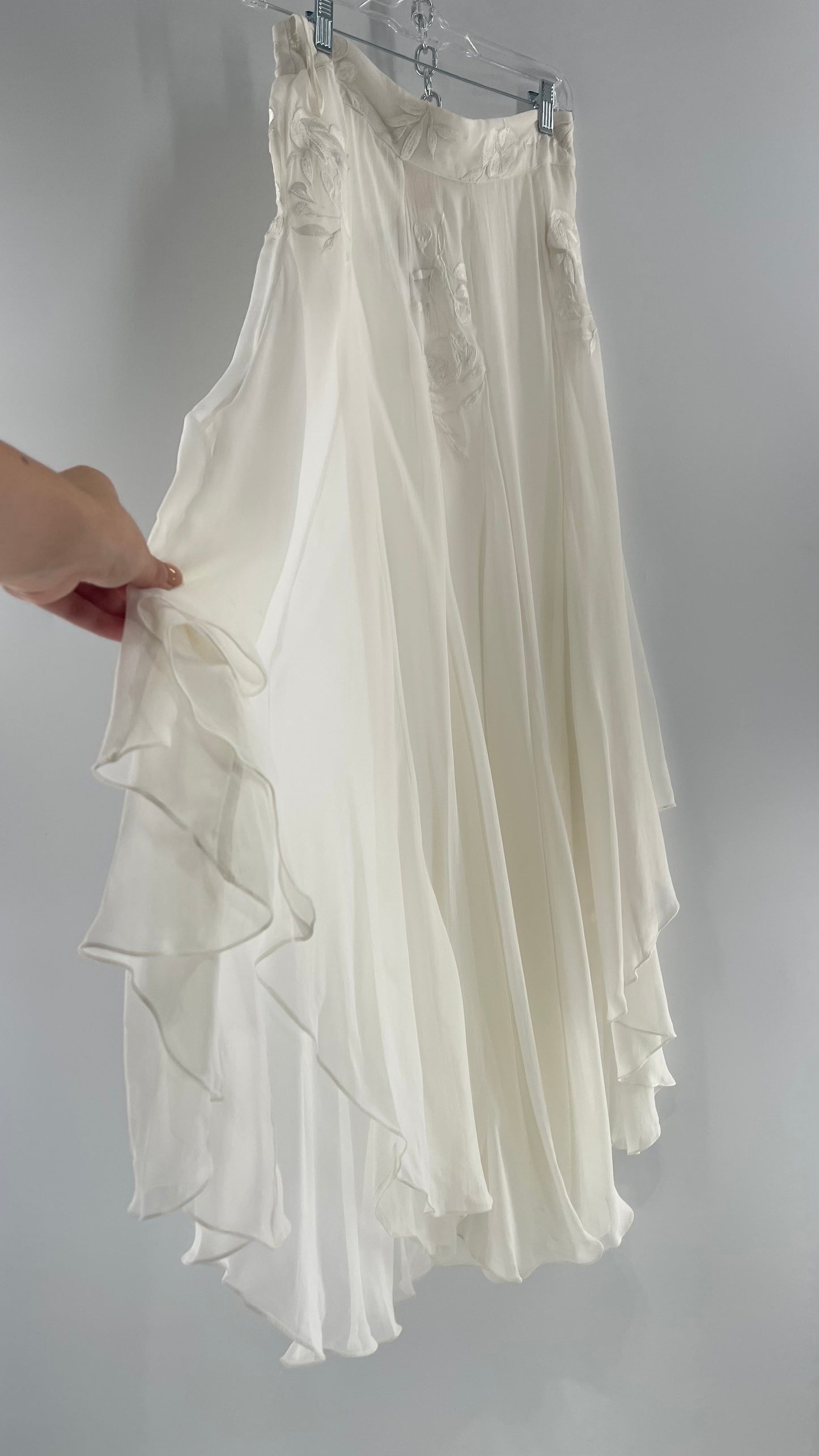 ROCOCO SAND White Hankerchief Hem Skirt with Embroidered Waistline (Medium)
