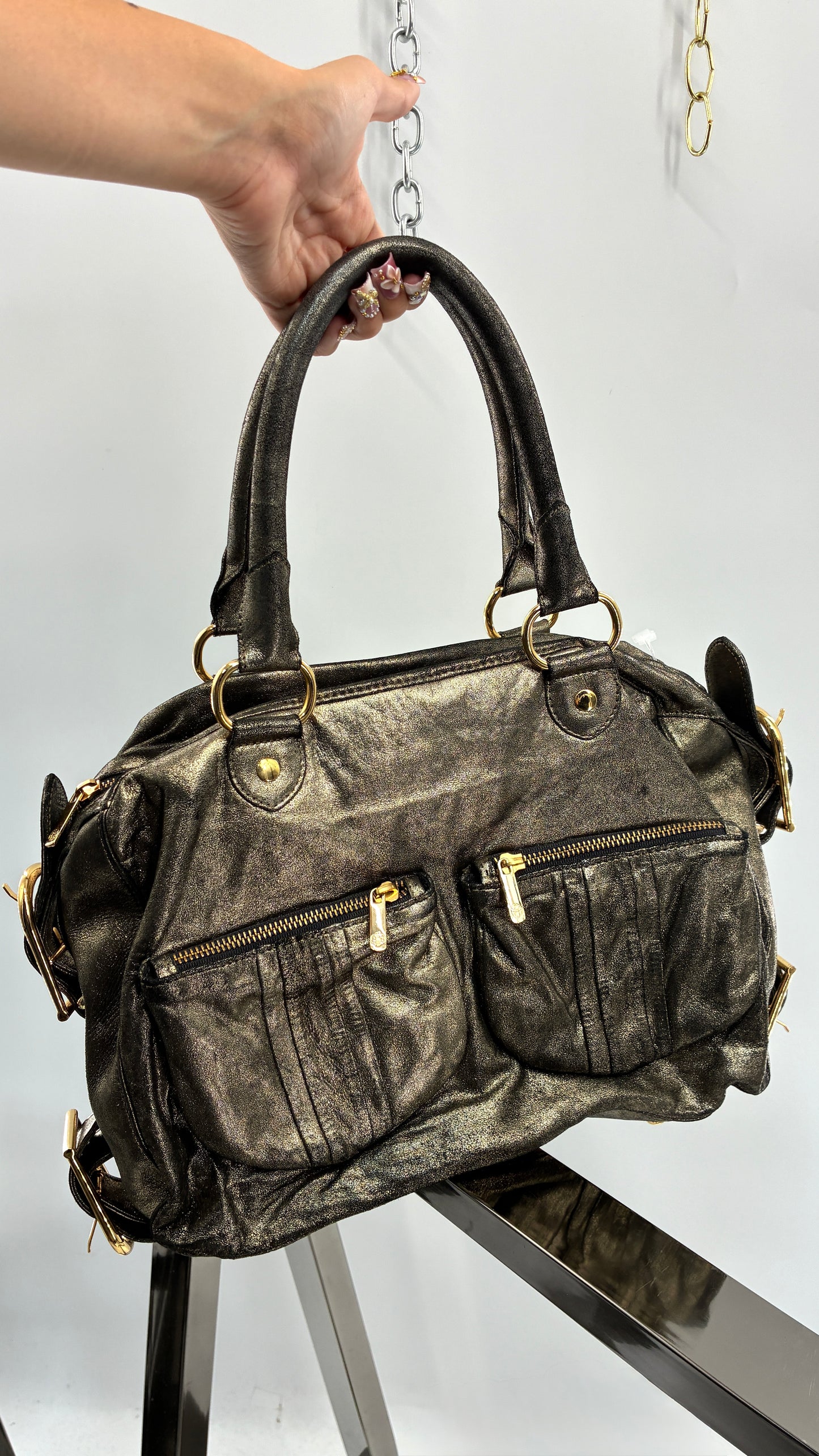 Vintage TORREGROSSA Metallic Gold Bag with Pocketed Front and Gold Hardware