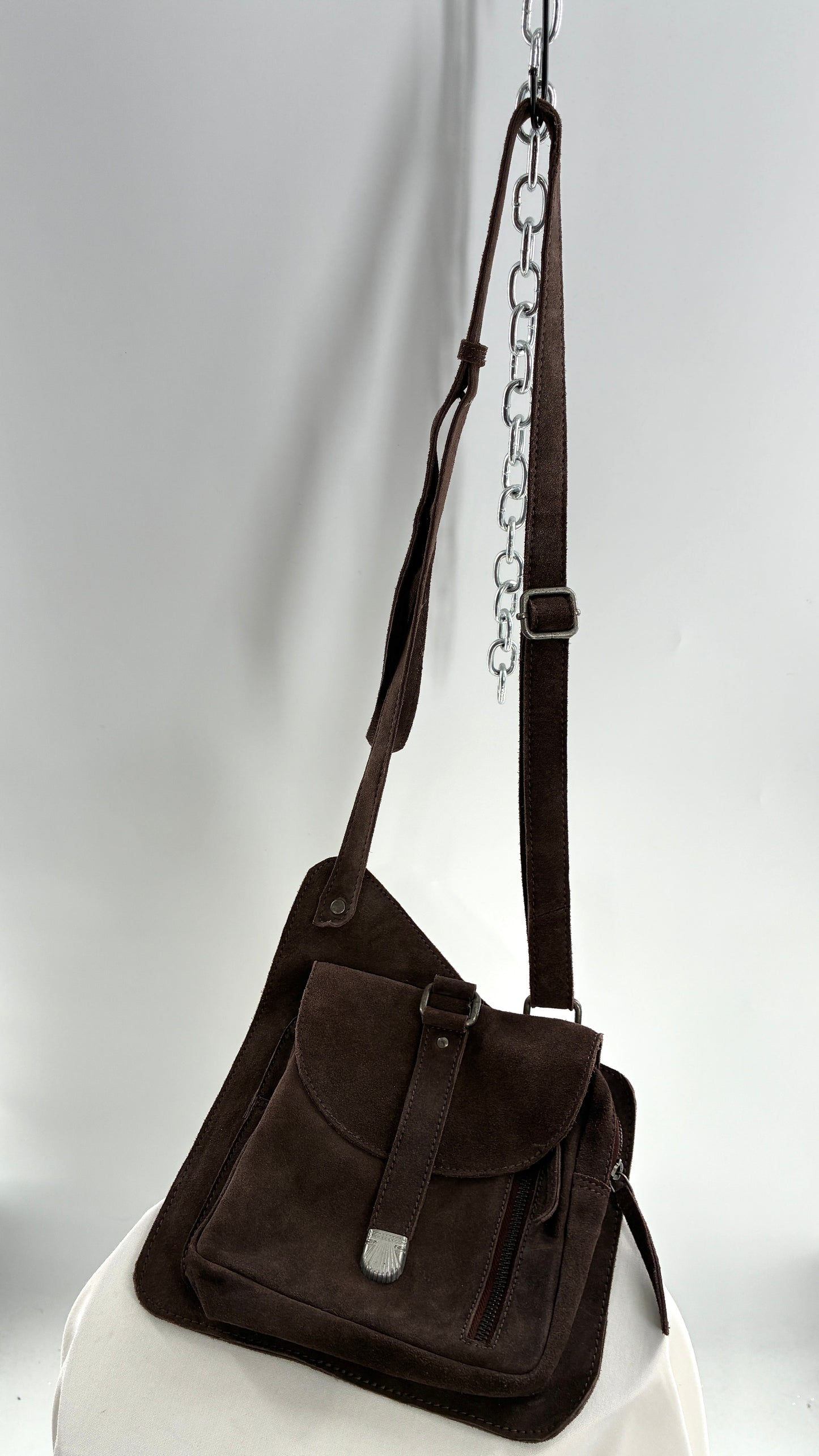 Free People Brown Suede Leather Crossbody Pouch Purse