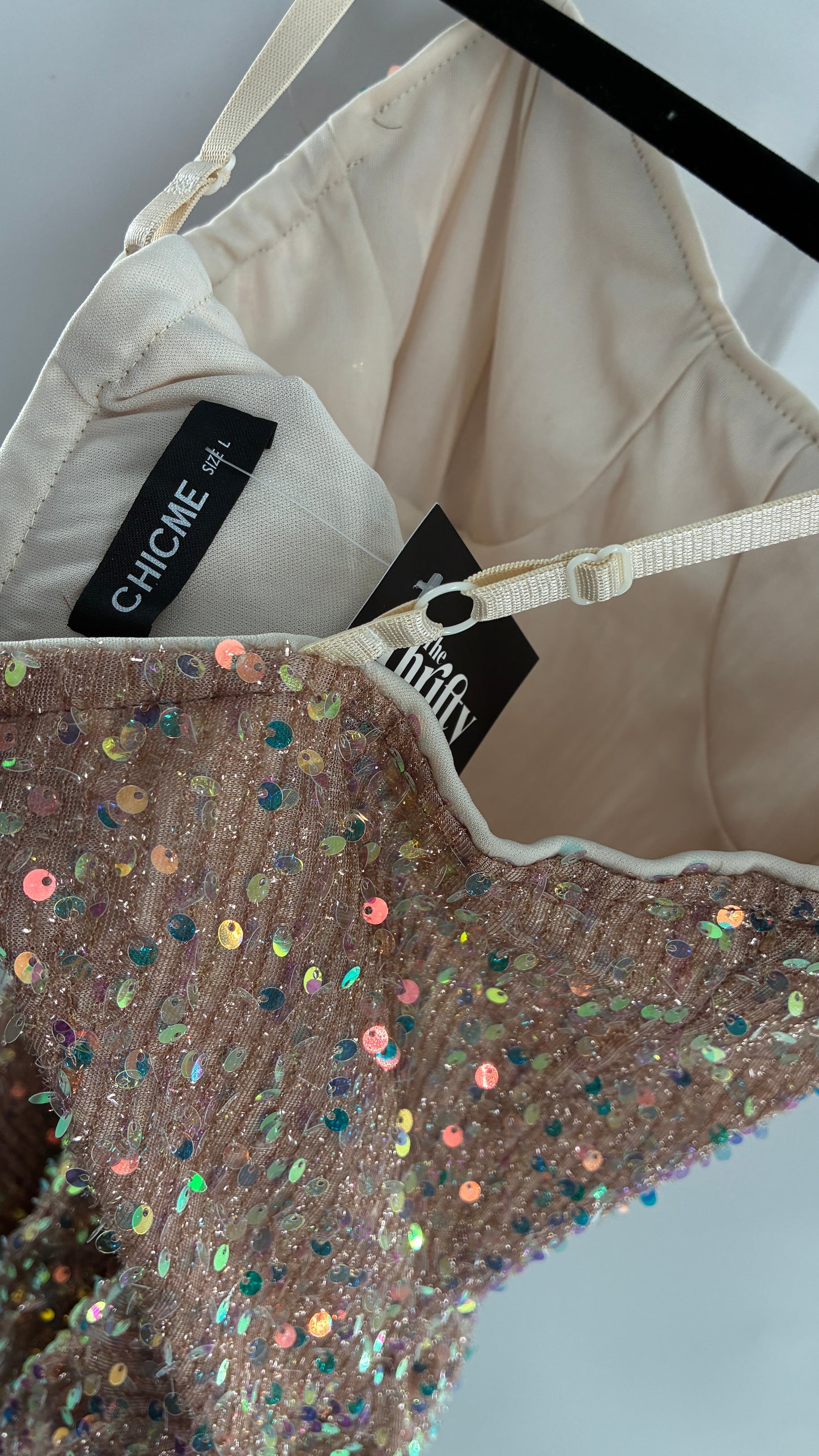 Nude Sequin Pointed Hem Mini Dress (L)