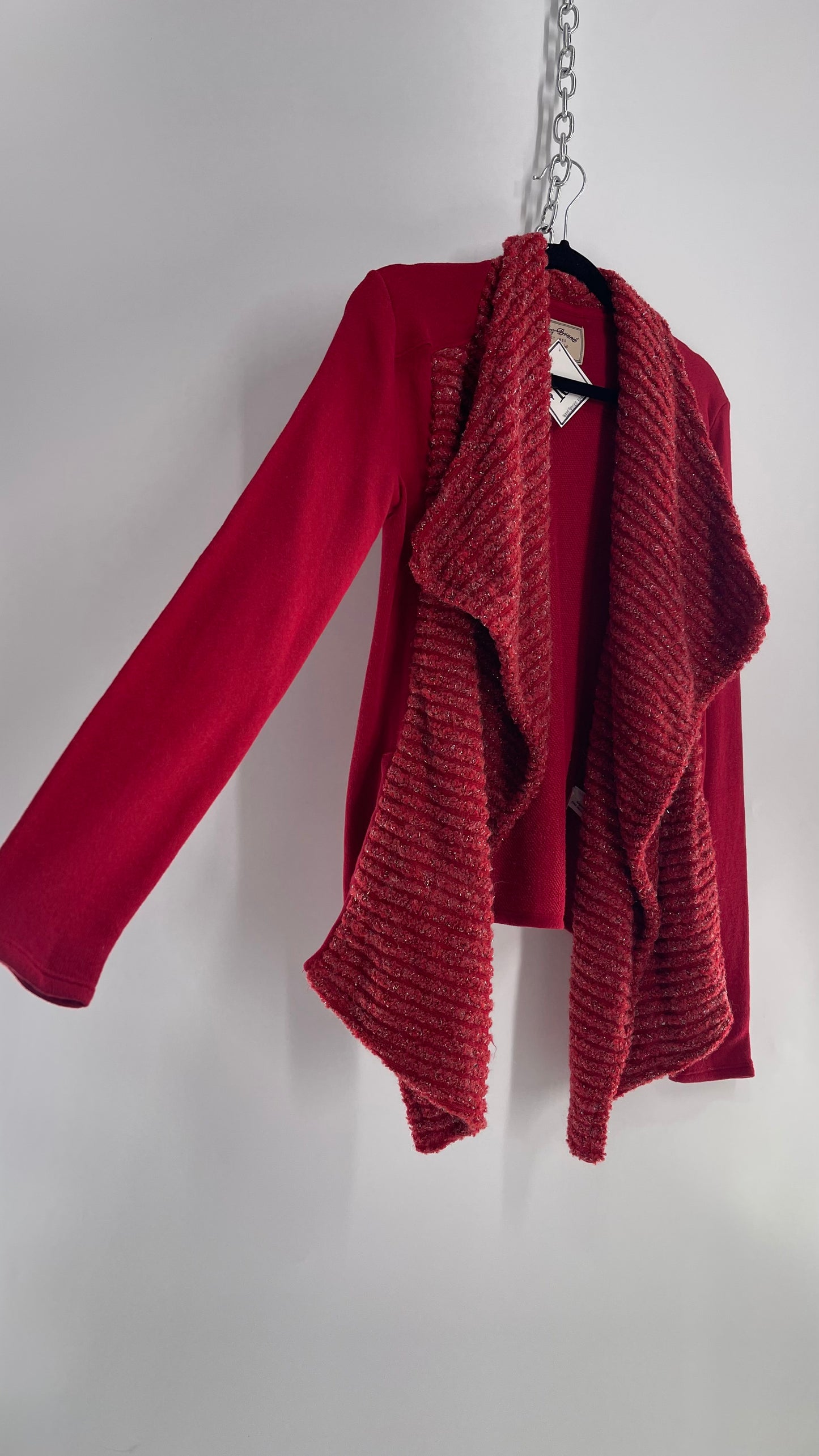 Lucky Brand Red Knit Tinsel Cardigan (Small)