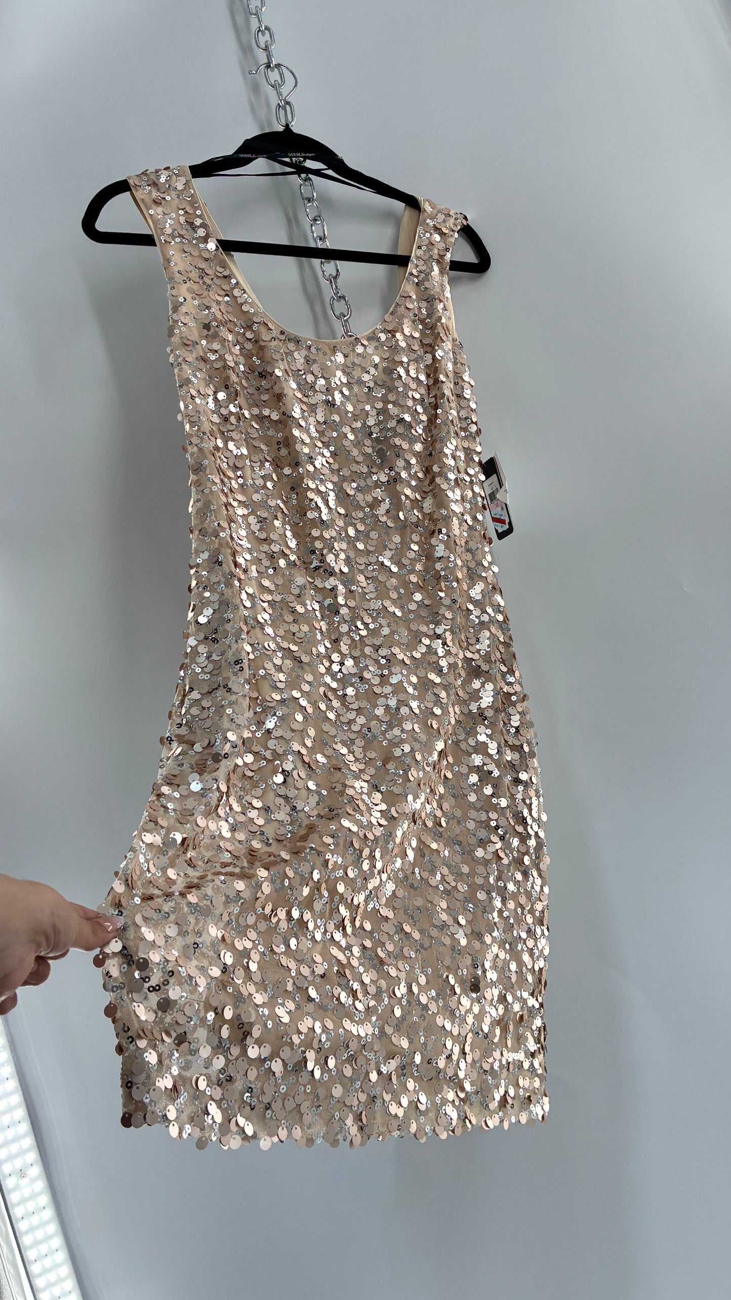 Deadstock Vintage GUESS Champagne Sequin Mini Dress (10)