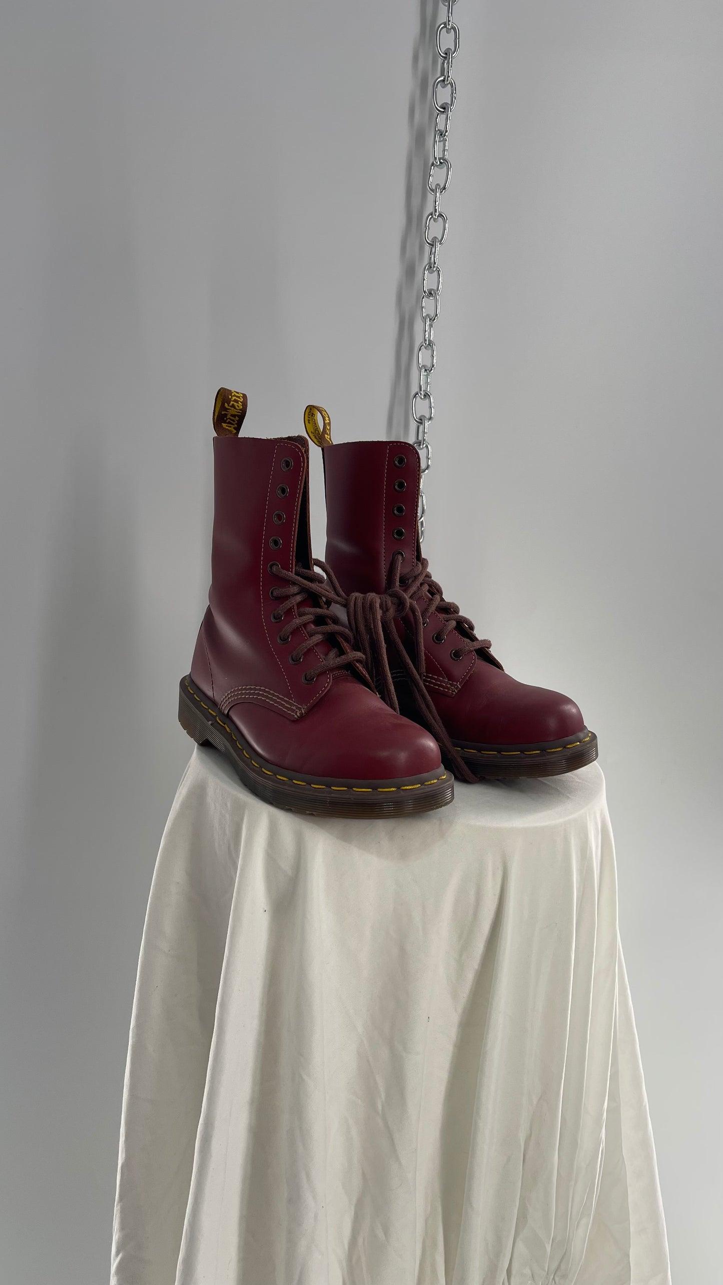 Vintage Dr. Martens 1490 10 Eyelet Burgundy/Maroon Red English Boots (Men’s 5)