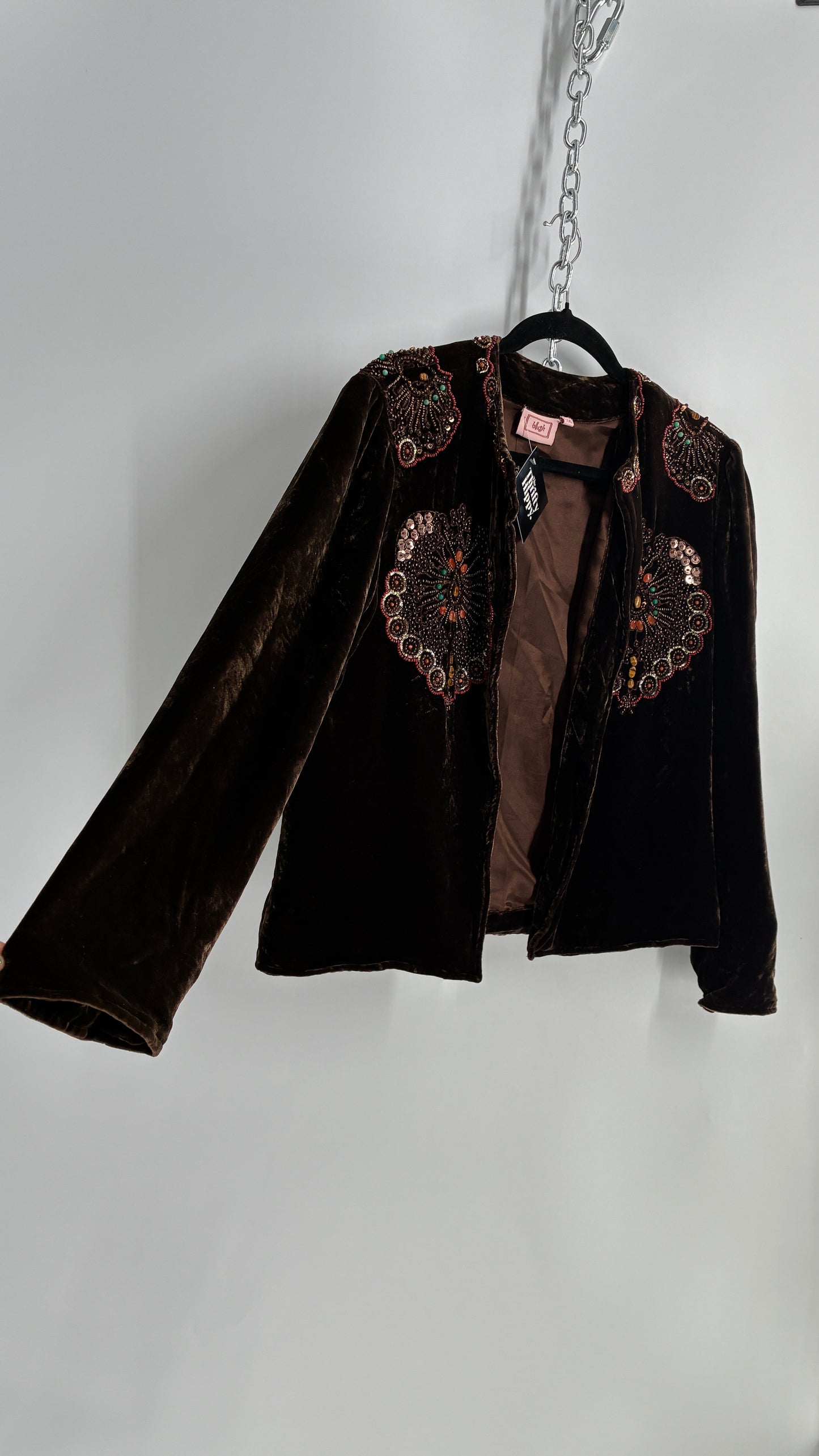 Blush Vintage BLUSH Brown Velvet Beaded and Embroidered Jacket (L/XL)