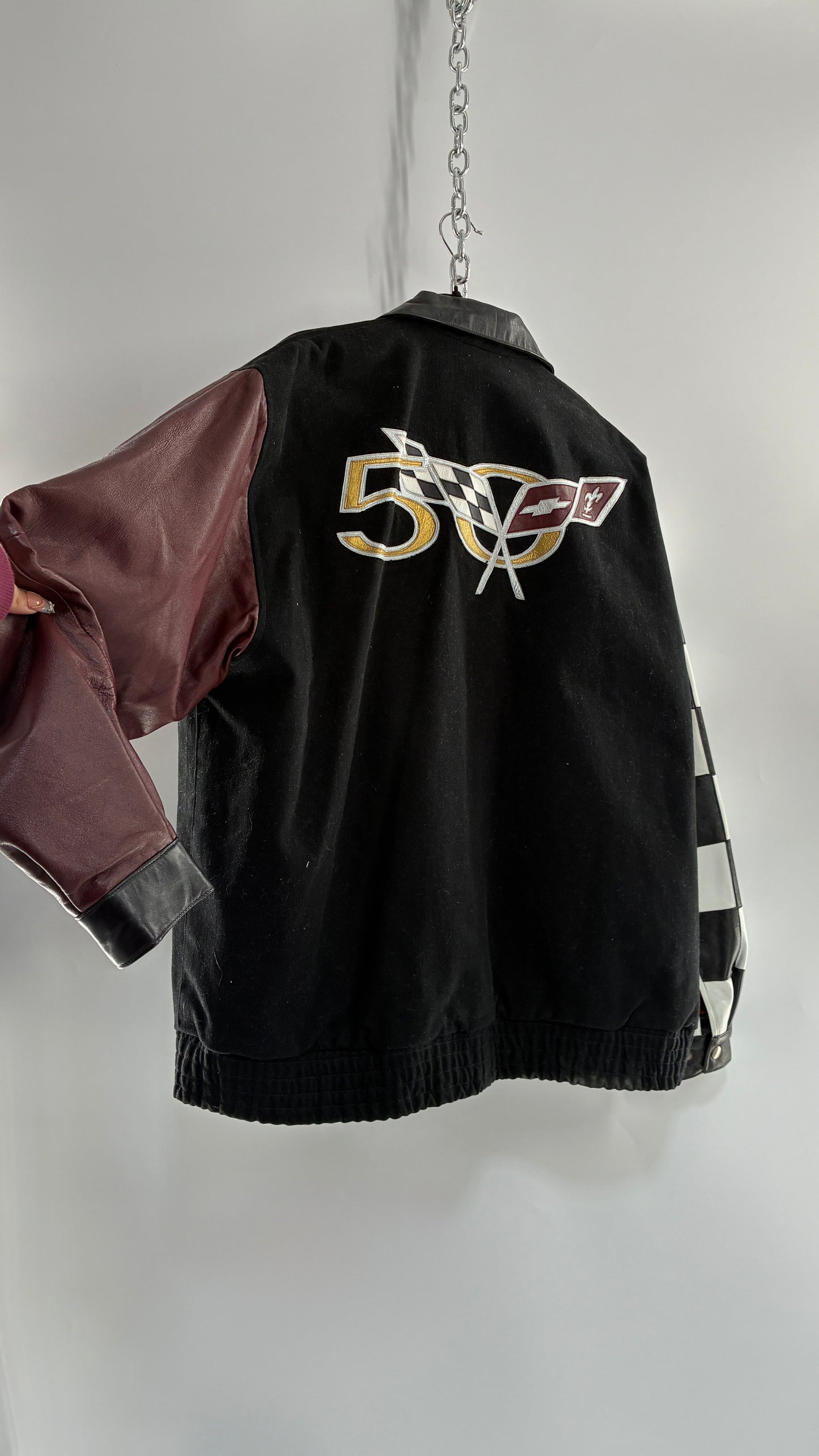 RARE Vintage Chevy CORVETTE 50th Anniversary Leather Varsity Style Jacket (Large)