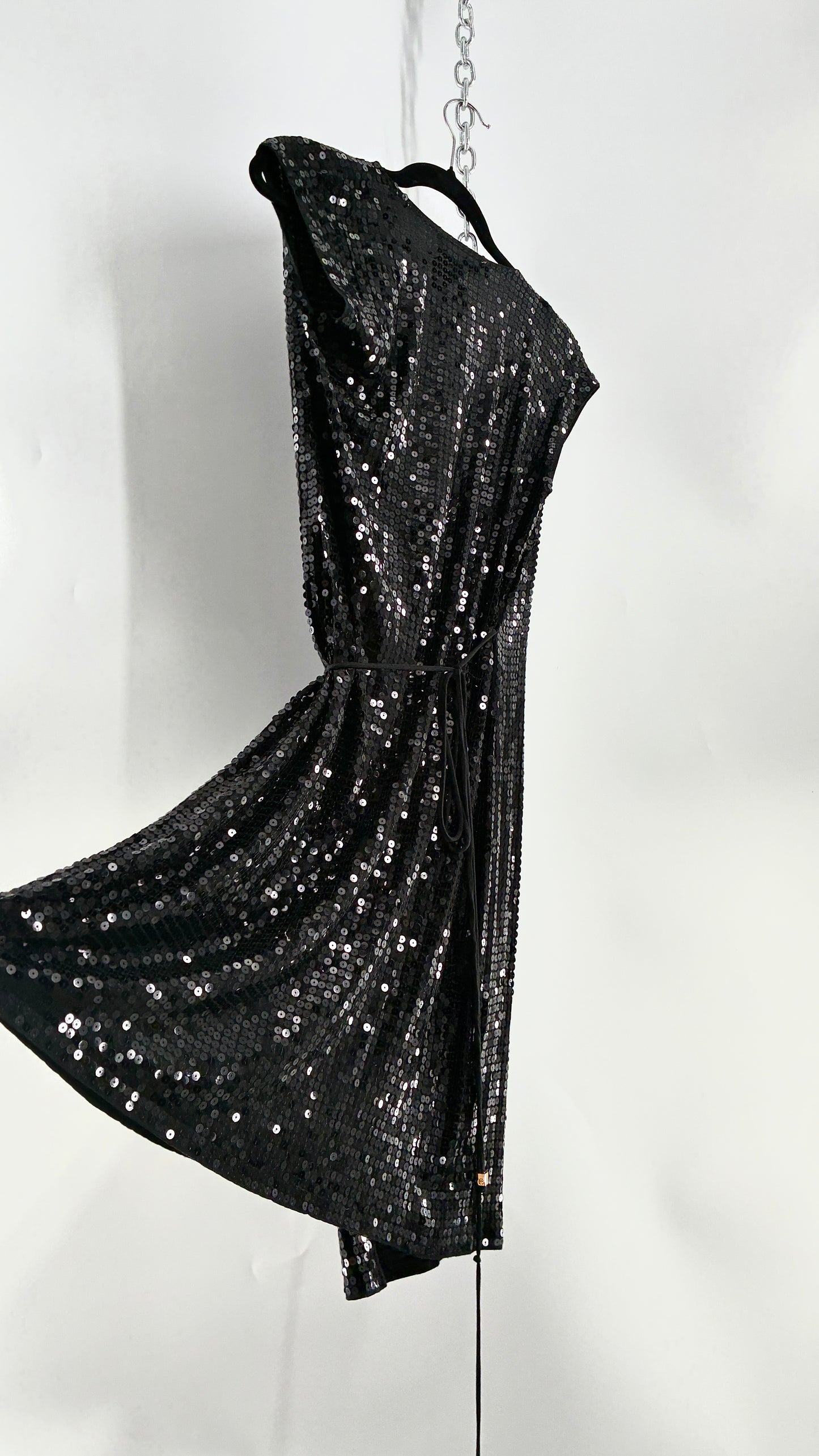 Vintage MICHAEL KORS Black Sequin Wrap Dress (Small)