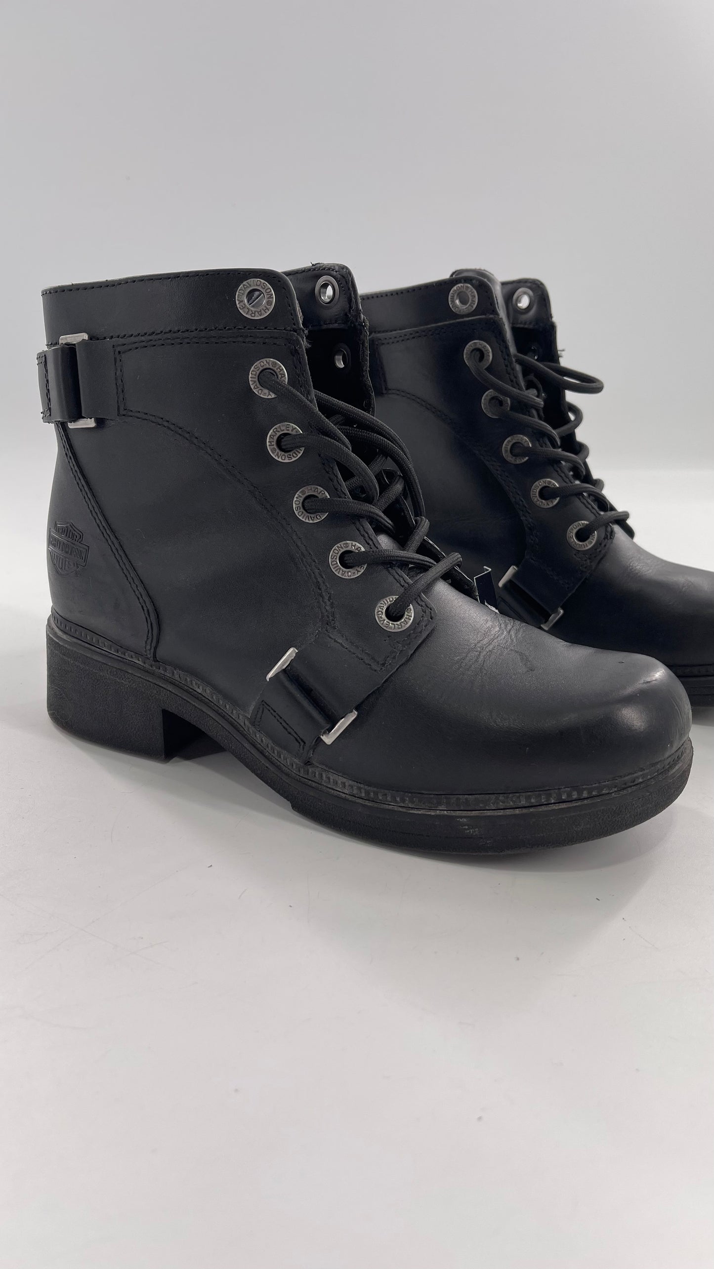 Harley Davidson Black Leather Combat Boots (8.5)