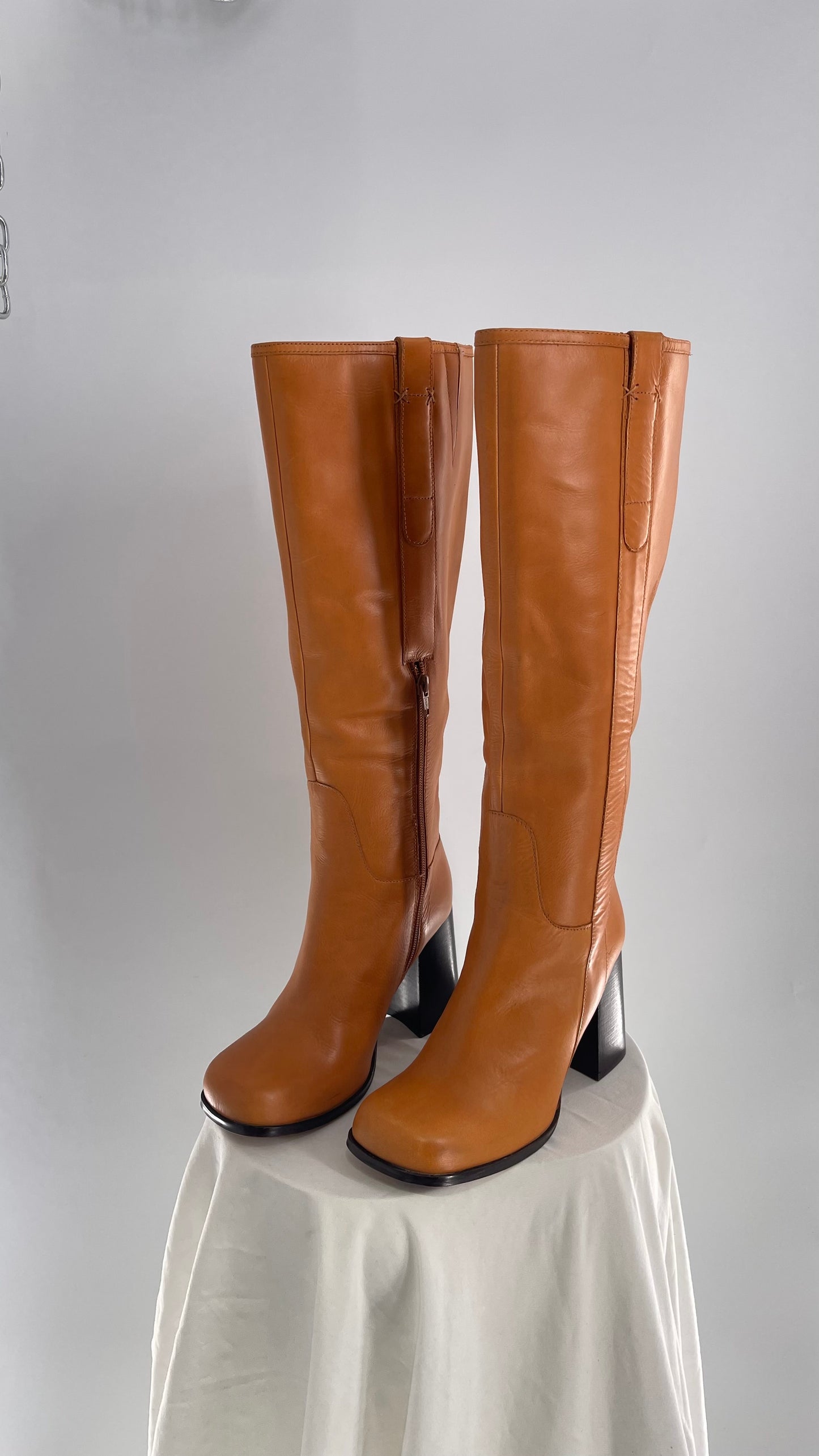 Free People Naomi Tall Knee High Tuscan Tan Square Toe Chunky Heel Boot (7.5)