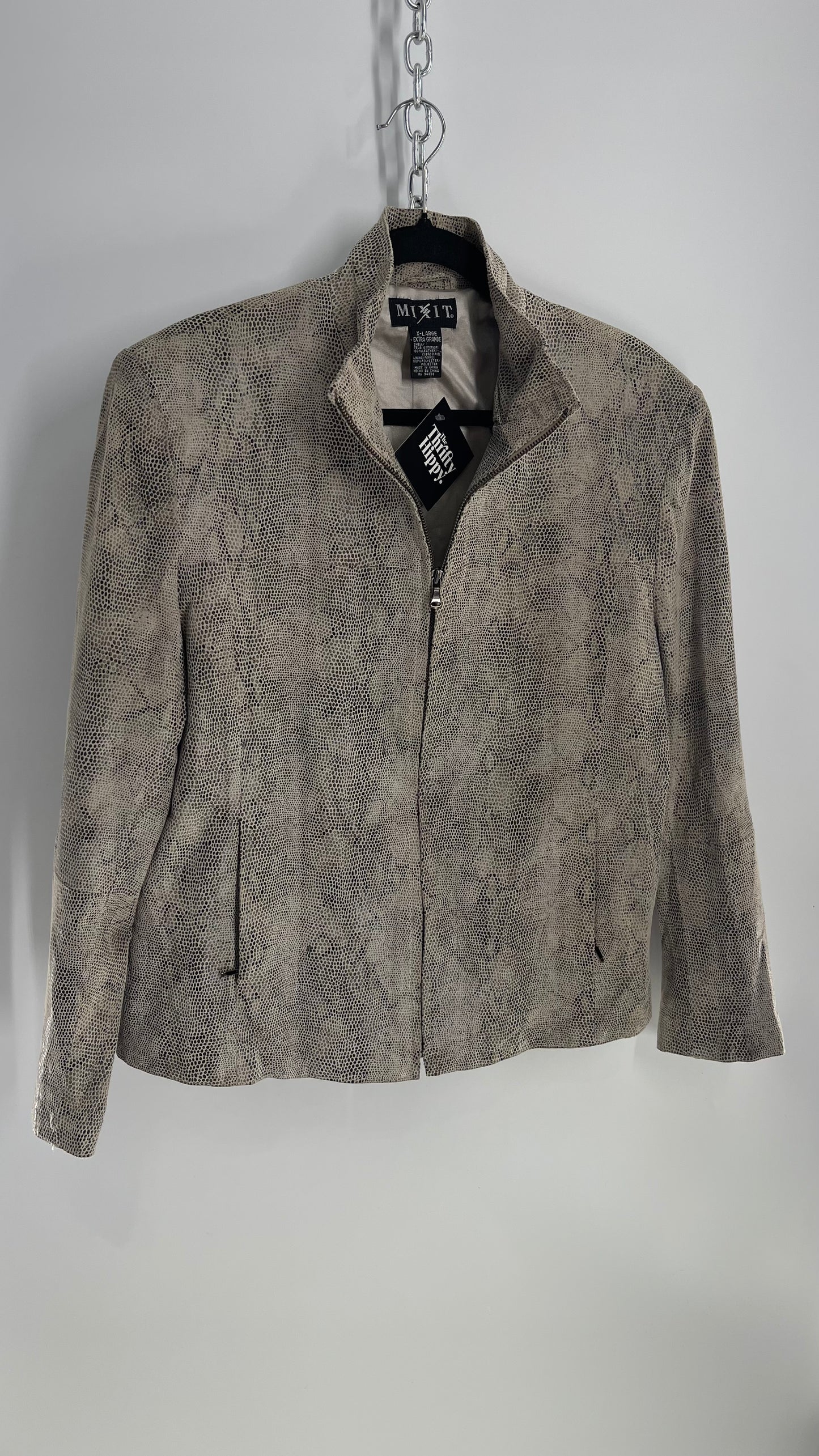 Vintage MIX IT Genuine Leather Grey Snakeskin Embossed Jacket (XL)