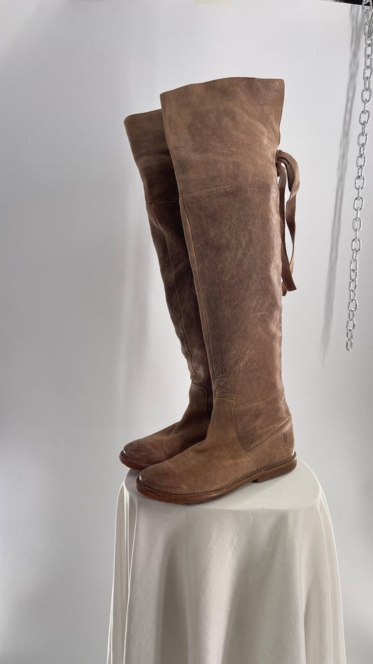Frye Taupe Leather Over the Knee Fold Over Celia Boots (8)