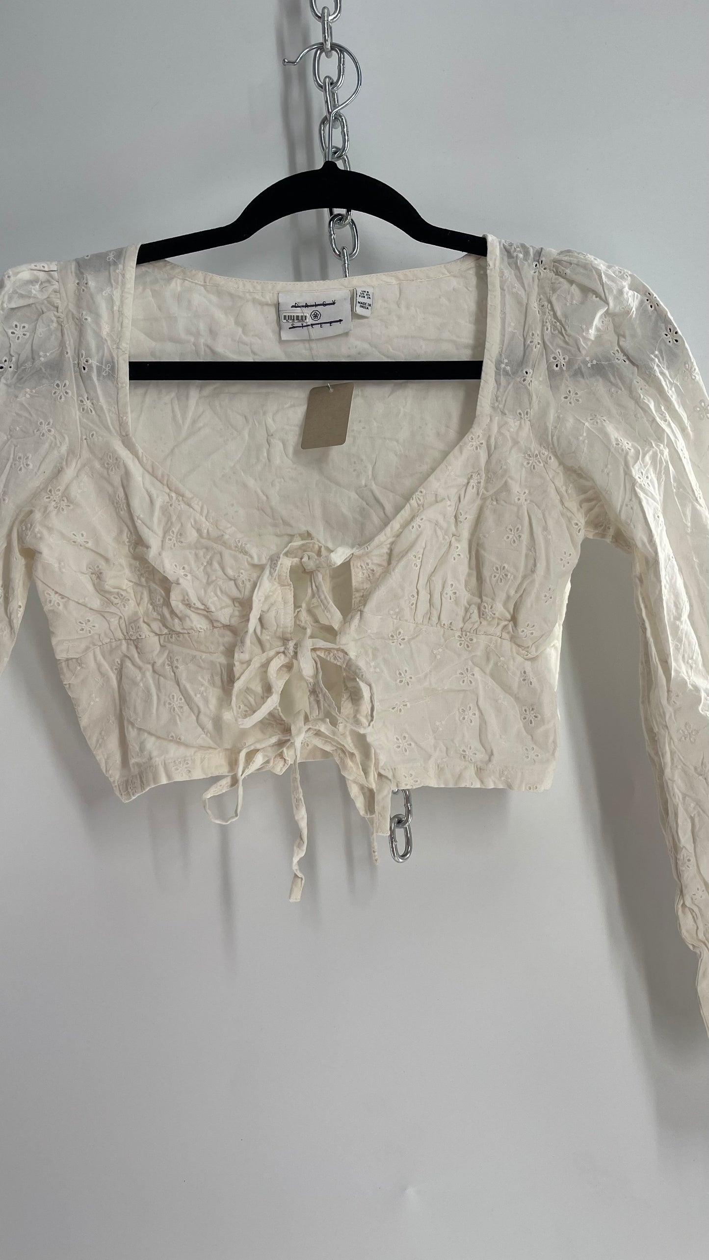 Daisy Street Triple Tie Bust Off White Eyelet Lace Blouse (XS)