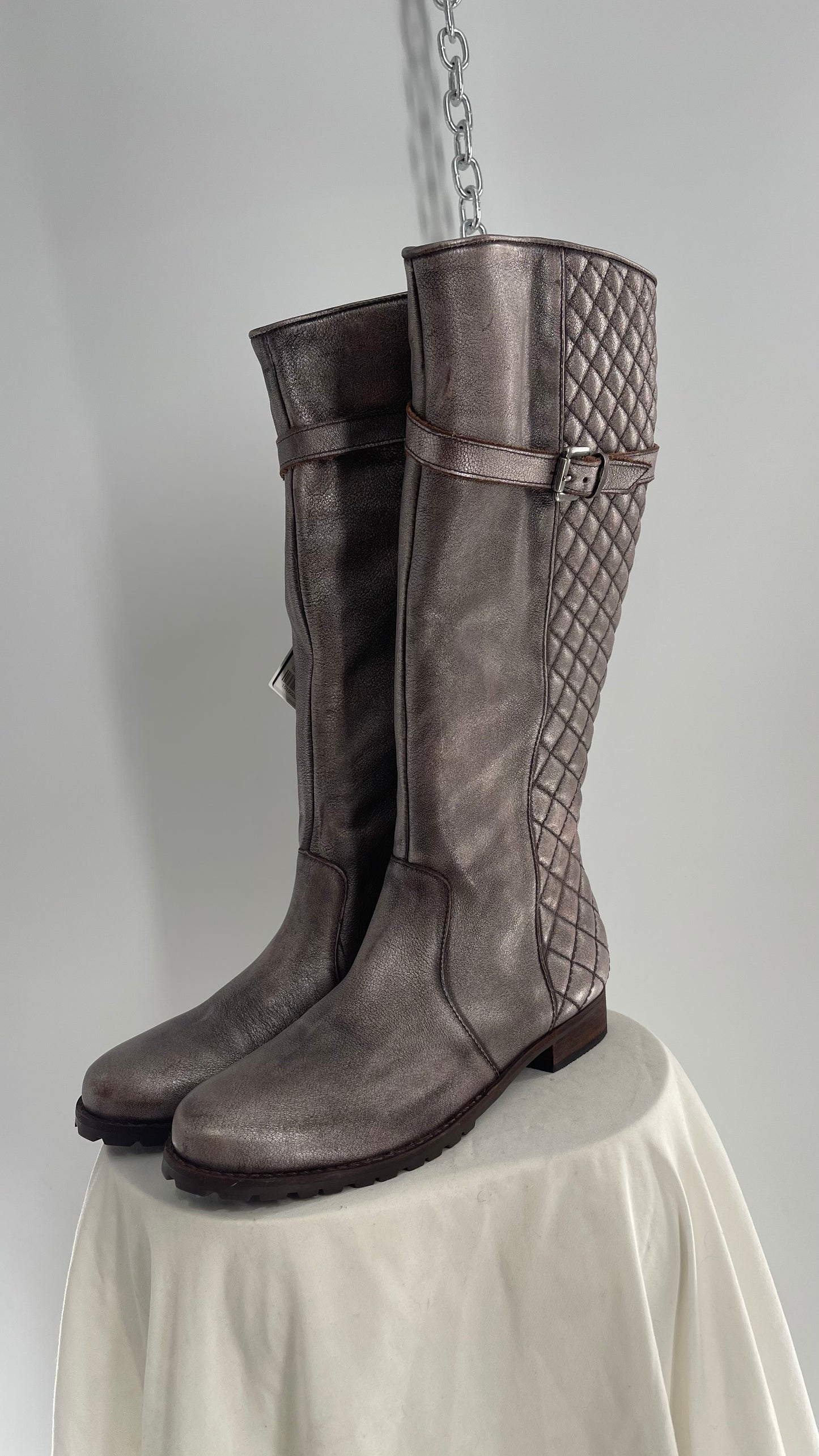 COCO Matisse Metallic Gun Powder Grey Quilted Knee High Boots Made in Brazil (9)