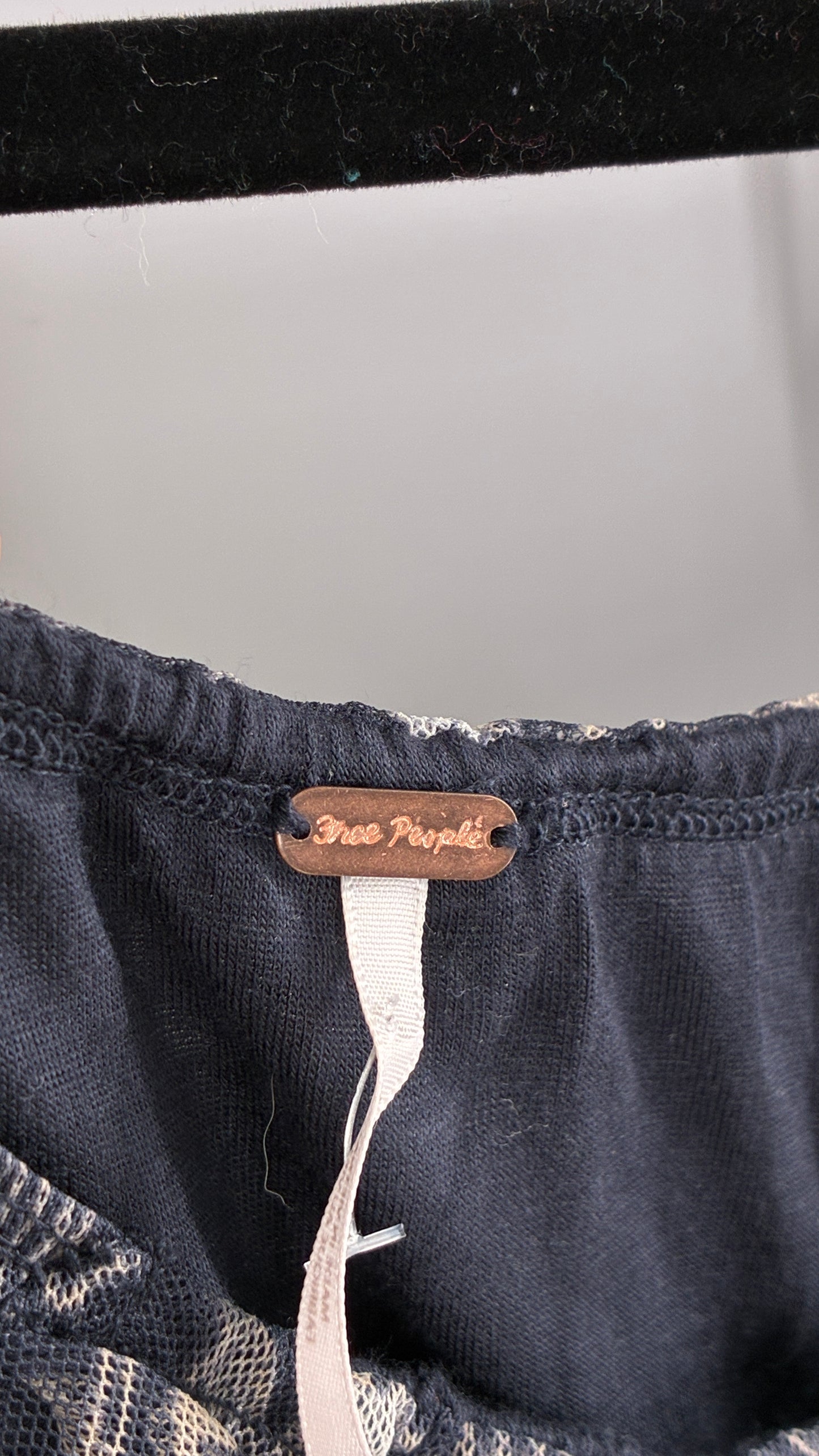 Free People Denim Blue Balloon Sleeve Mesh Ruched Blouse (Medium)