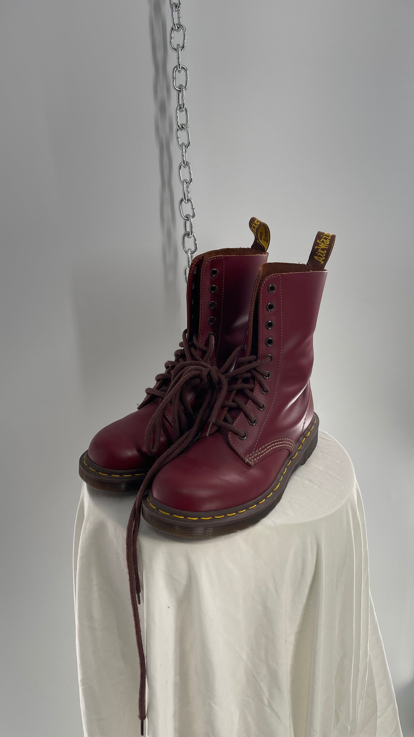 Vintage Dr. Martens 1490 10 Eyelet Burgundy/Maroon Red English Boots (Men’s 5)