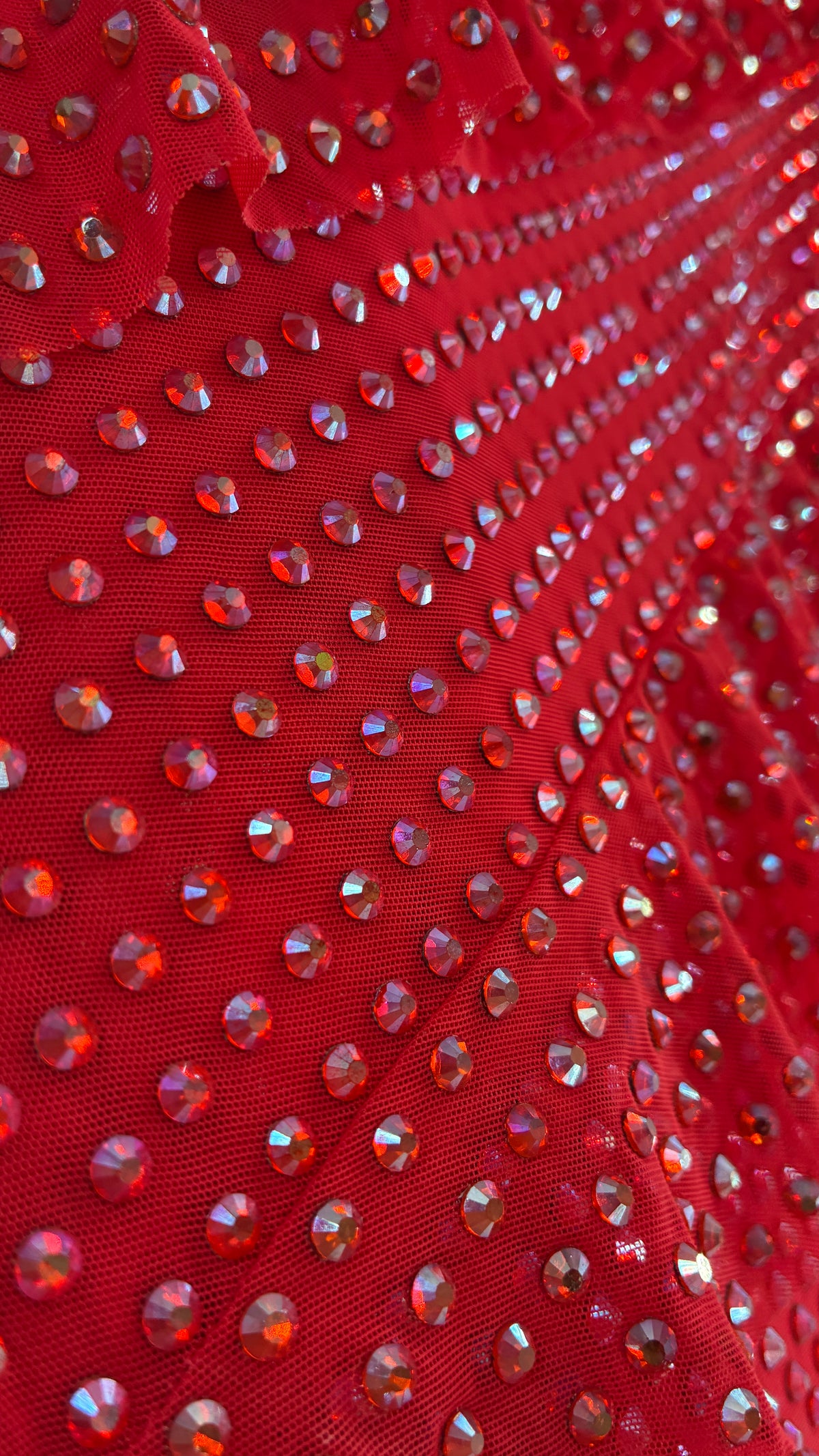 OH POLLY Red Ruffle, Heavy Gown Covered in Iridescent Rhinestones NWOT (14)