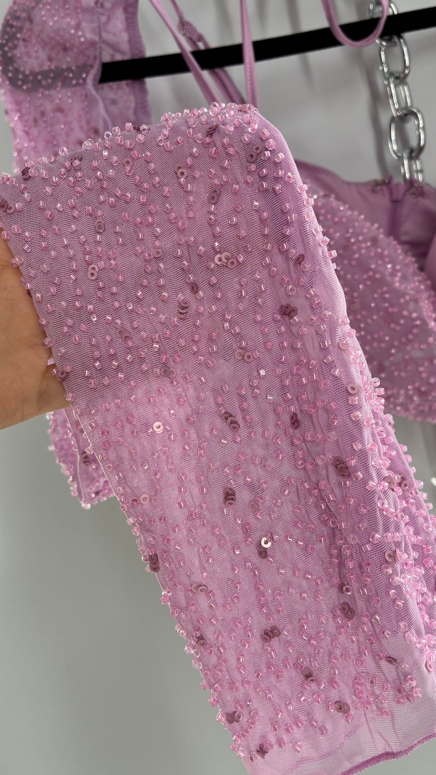 Princess Polly Beaded Shrug, Drape Front Lilac Long Sleeve with Tags Attached (4)