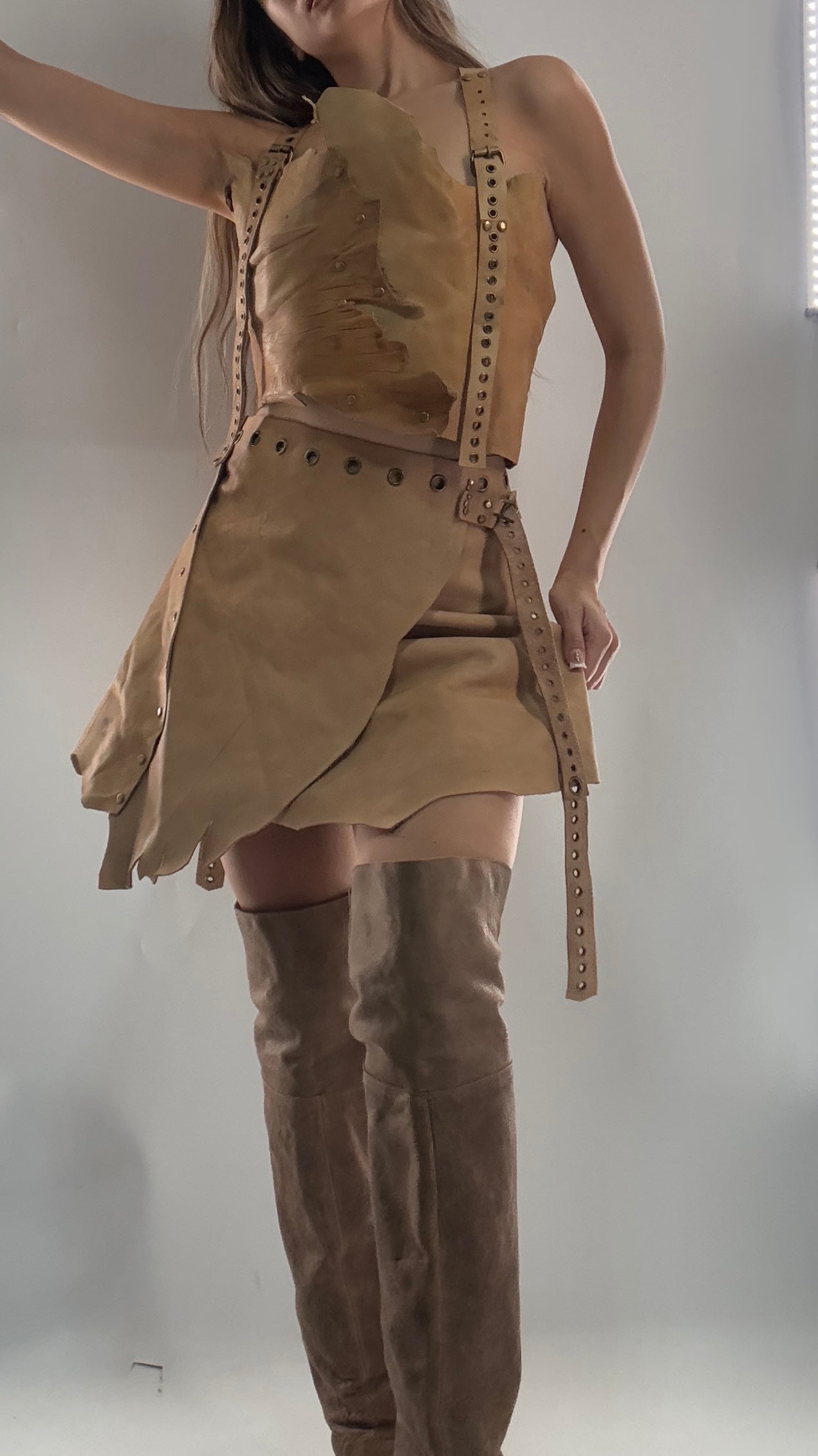 CUSTOM Handmade Rugged and Reversible Distressed Leather Two Piece Set with Grommet Waistband (XS-XL)