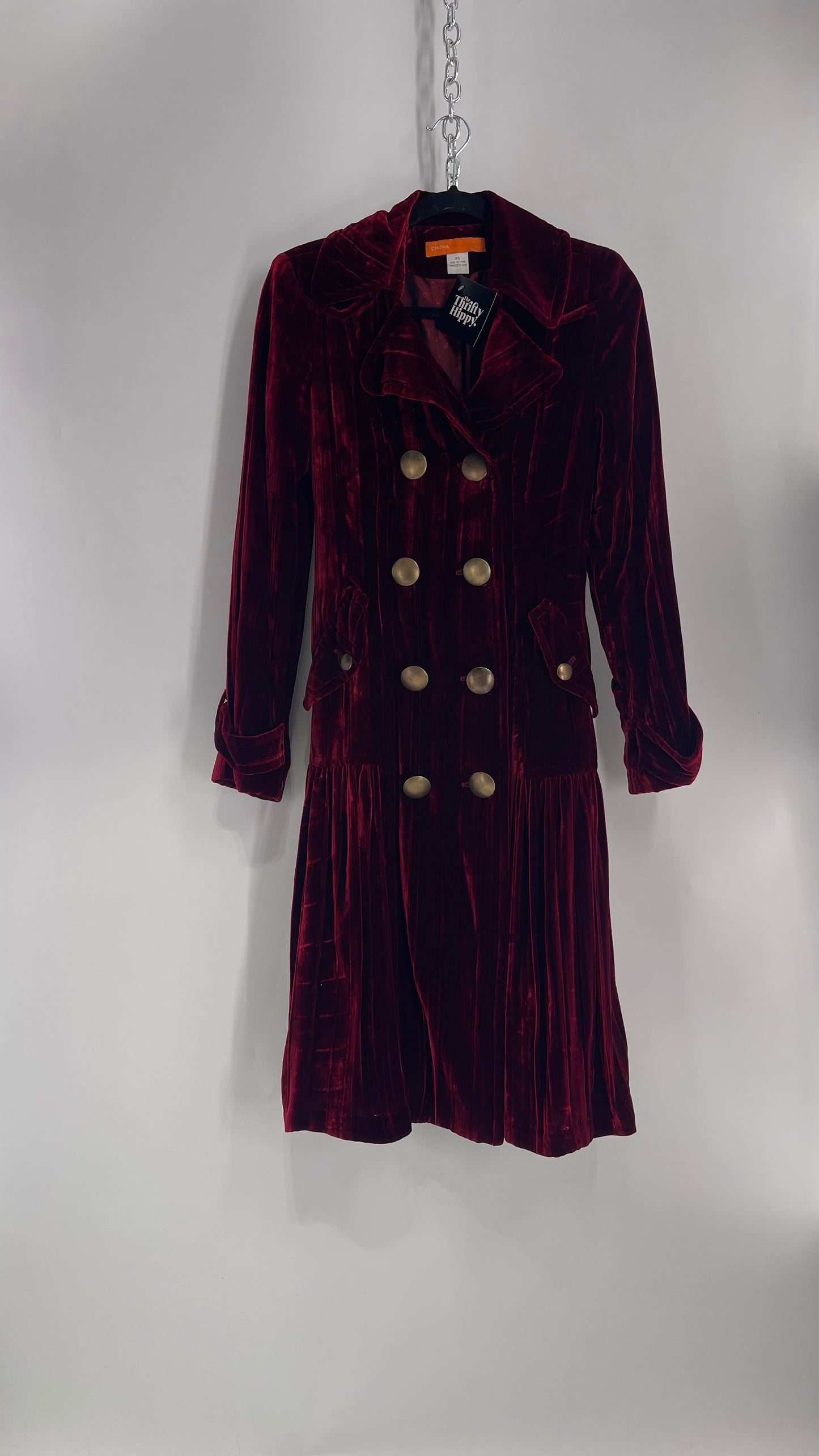 Cynthia Steffe Oxblood Red Velvet Double Breasted Gold Button Coat (XS)