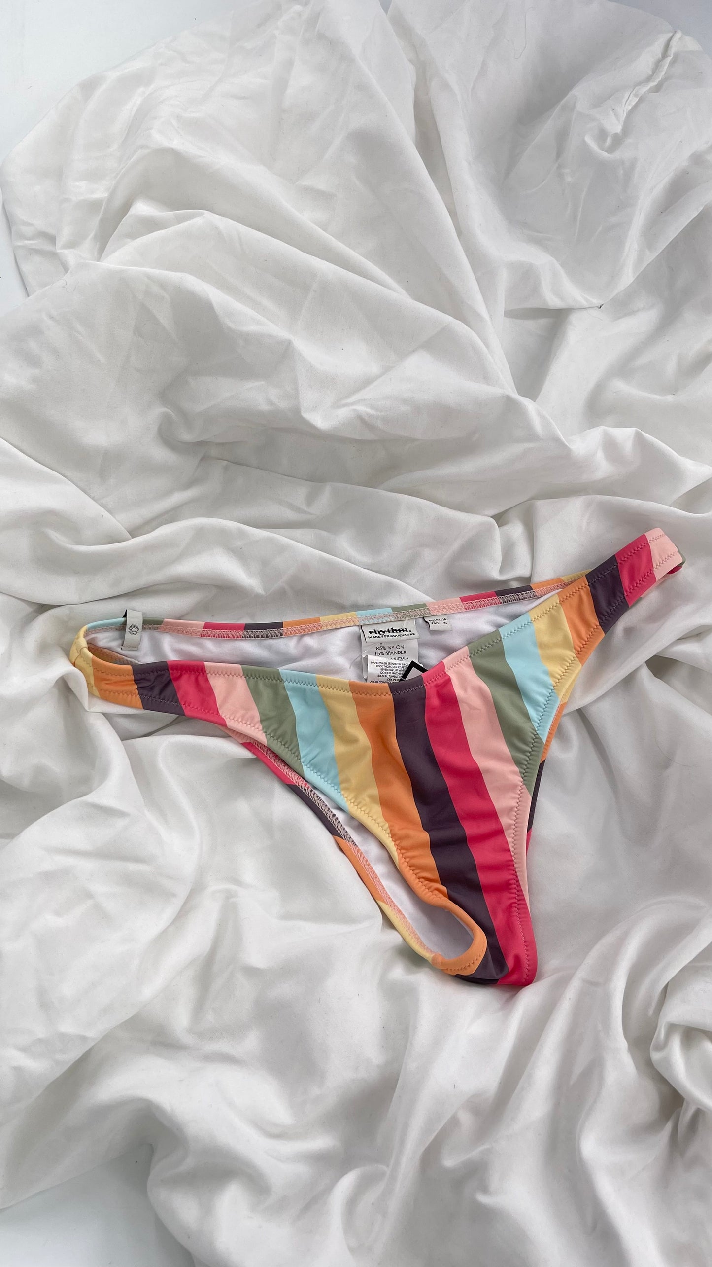 RHYTHM Colorful Striped Cheeky Swim Bottoms (XL)