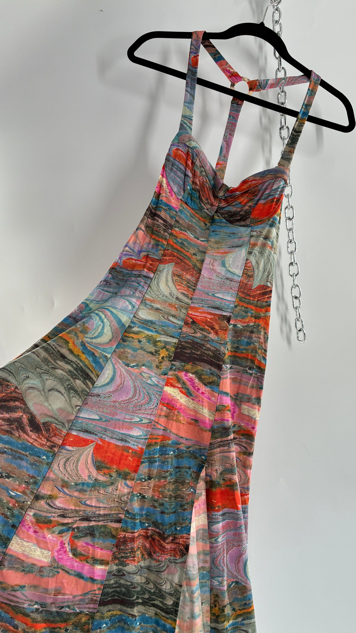 Free People Water Color Style Paneled Side Slit Gown with Underwire Bust (XS)