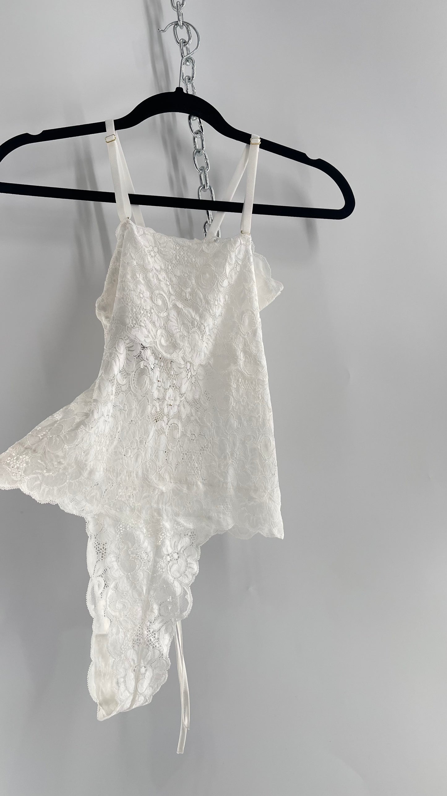 Hot as Hell White Lace Reversible Bodysuit with Lace Up Front/Back and Tags Attached (Small)