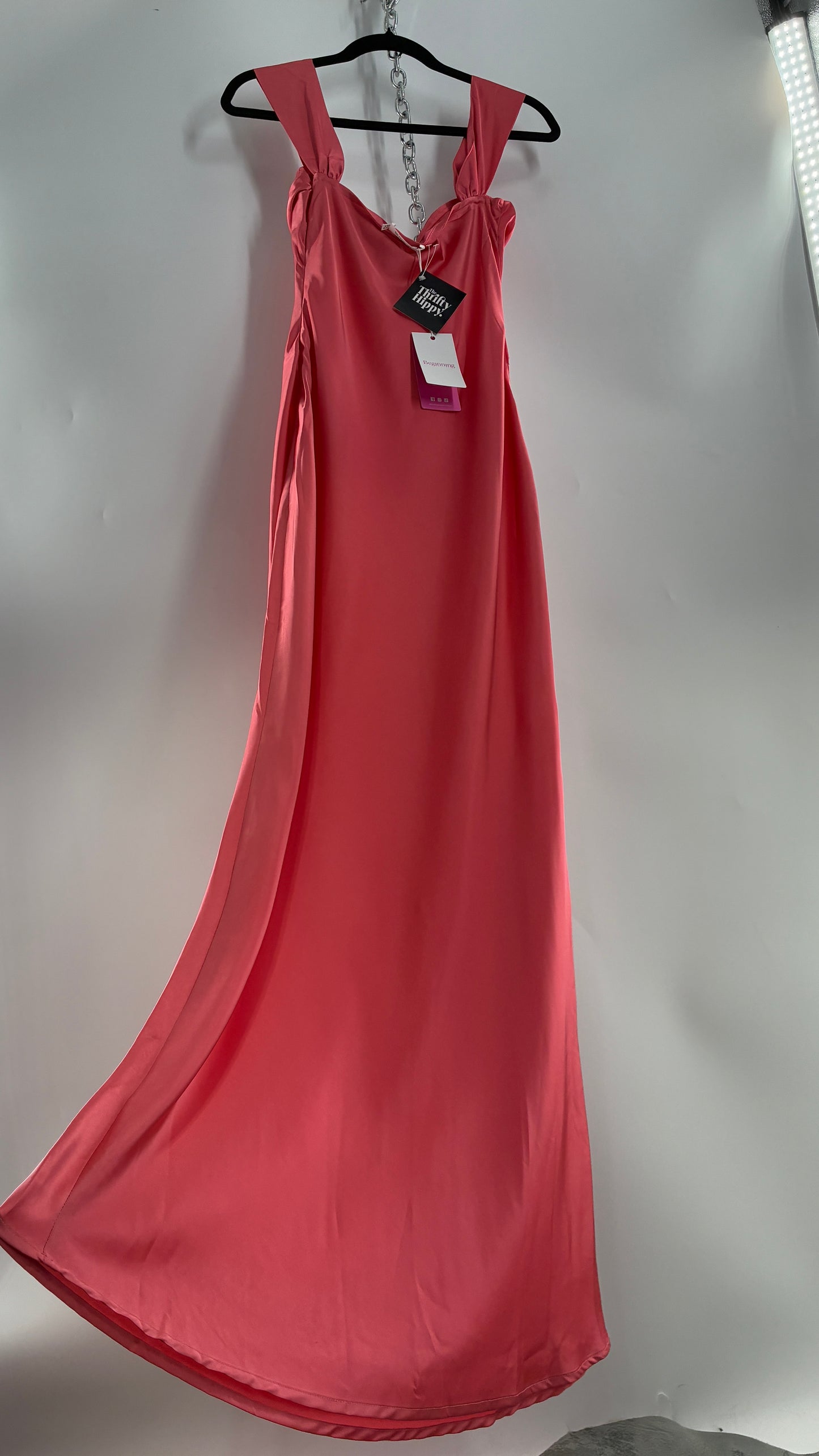 BEGINNINGS Coral Pink Gown with Draped Bust and Tags Attached  (6)