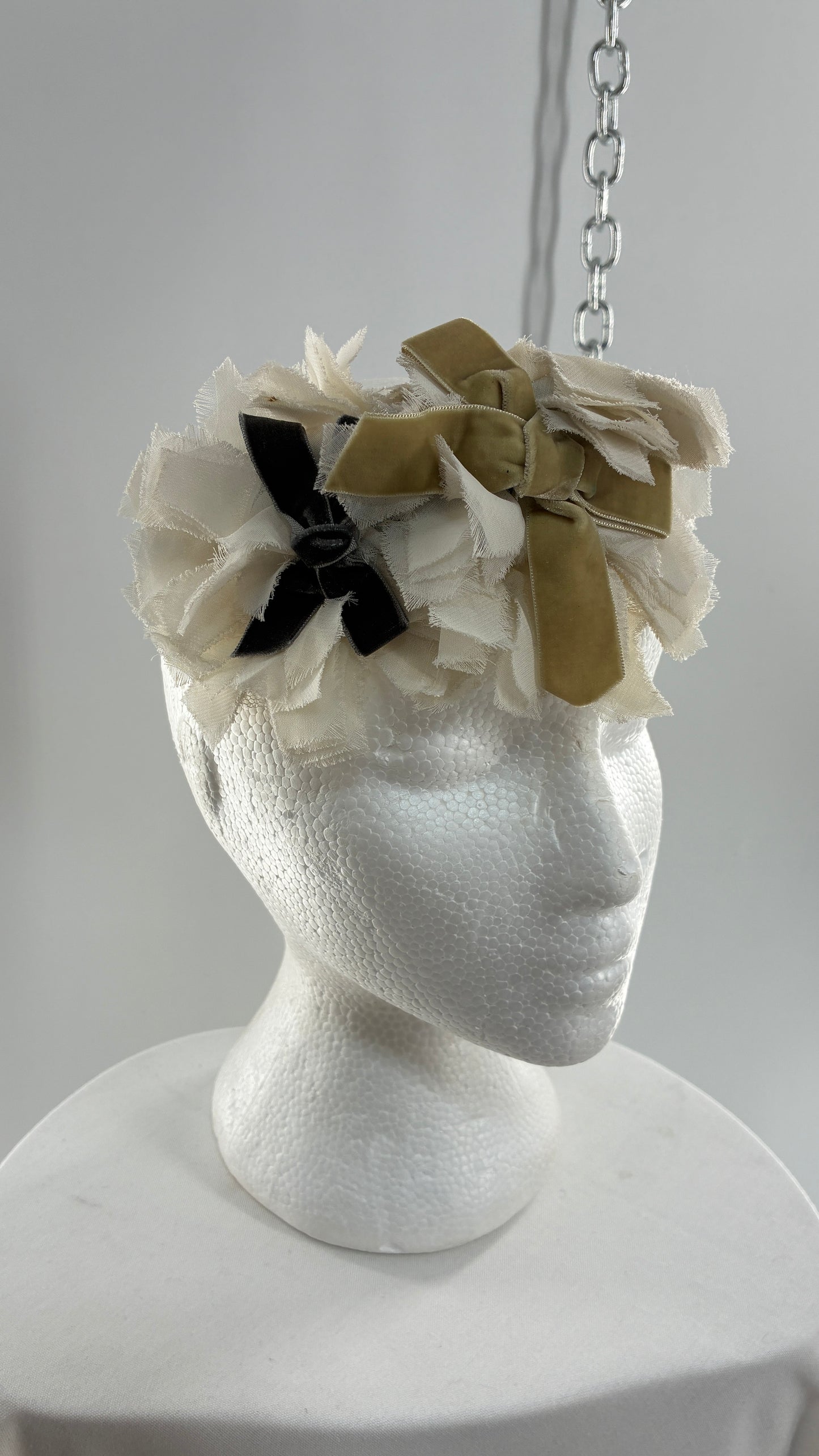 Vintage FARMER Handmade Blue Knit Headband with Velvet Bow Appliqués