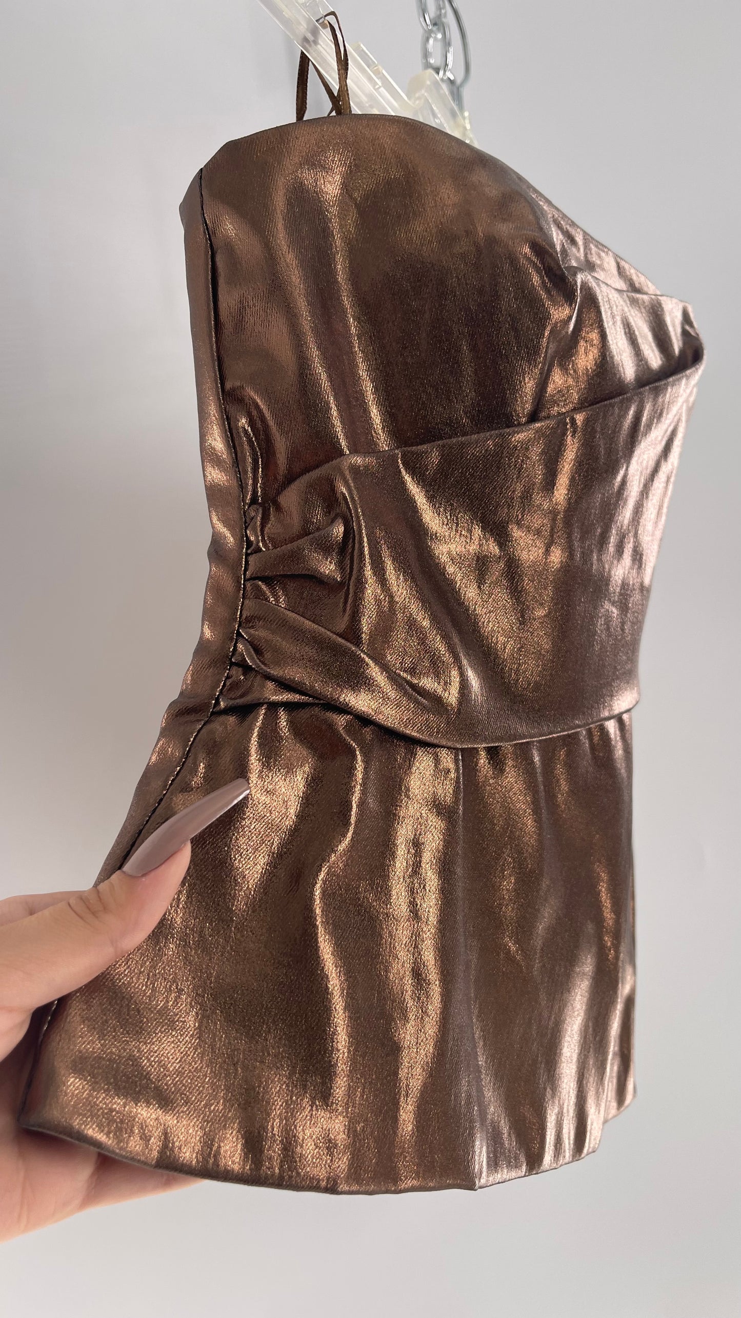 ZARA Metallic Bronze Bustier With Draping Detail and Tags Attached (Small)