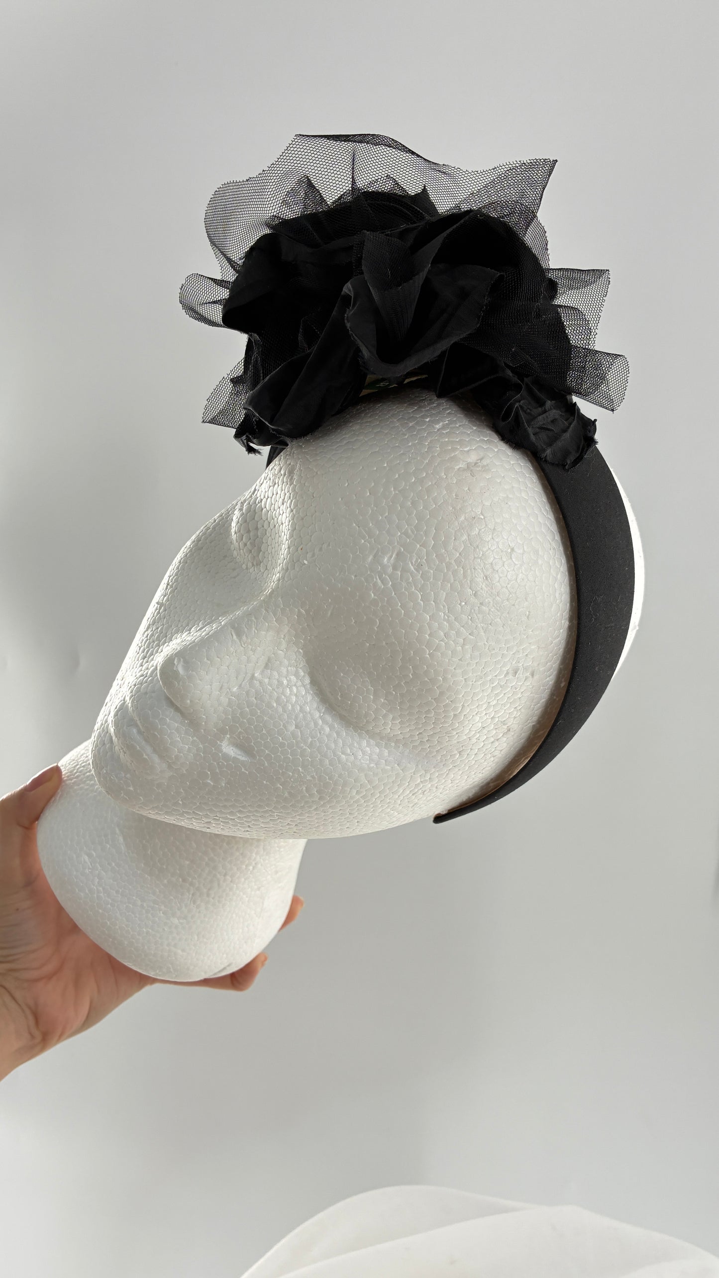 Vintage FARMER Handmade Black Thick Headband with Tulle Appliqué