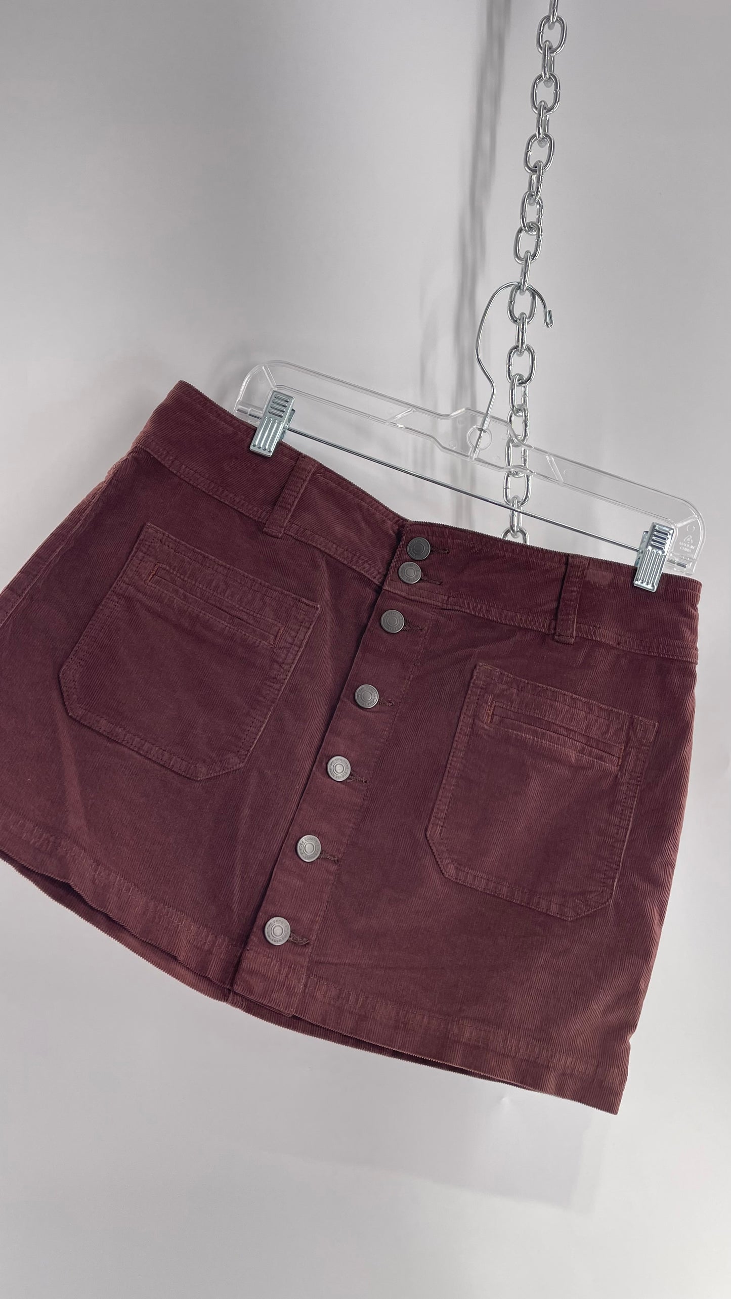 Free People Brown Corduroy Button Front Mini Skirt with Front Pockets (29)