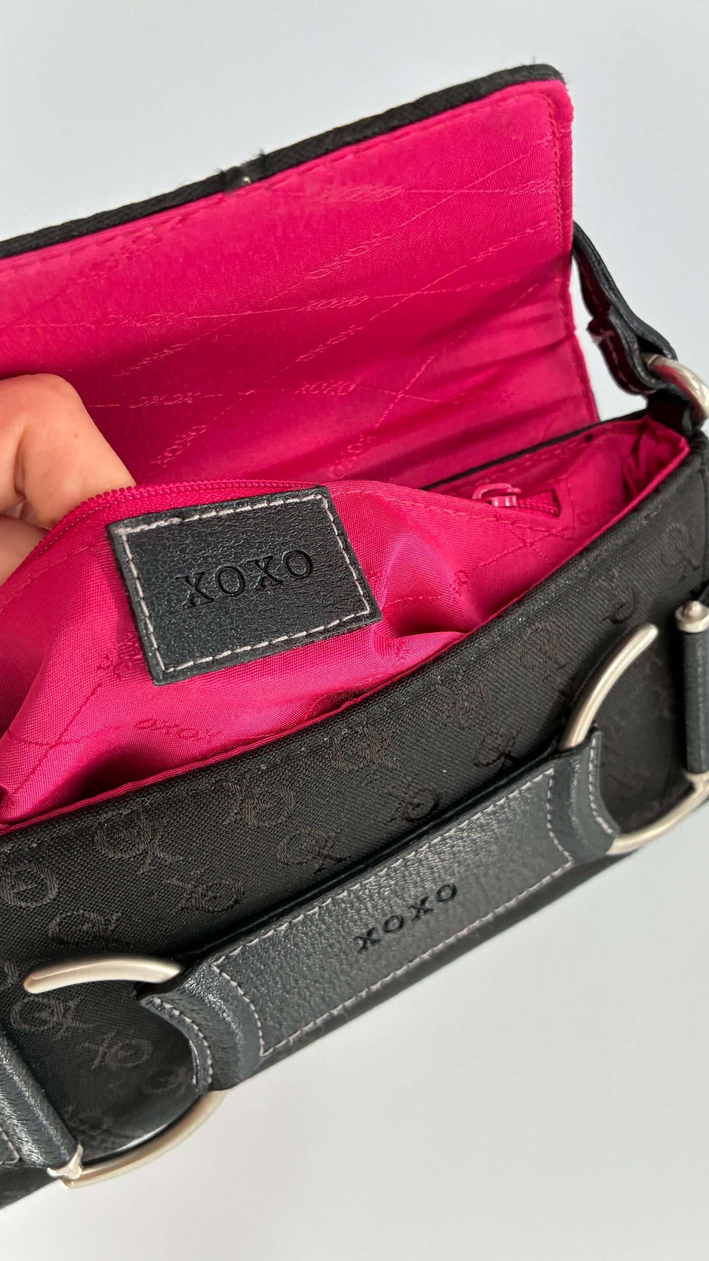 Vintage XOXO Black Mini Shoulder Bag with Monogram Print