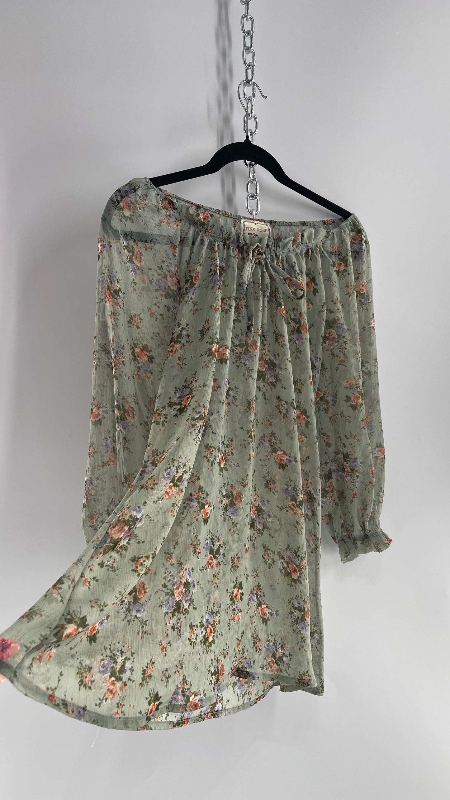 Vintage Sheer Off the Shoulder Floral Prairie Blouse (Medium)