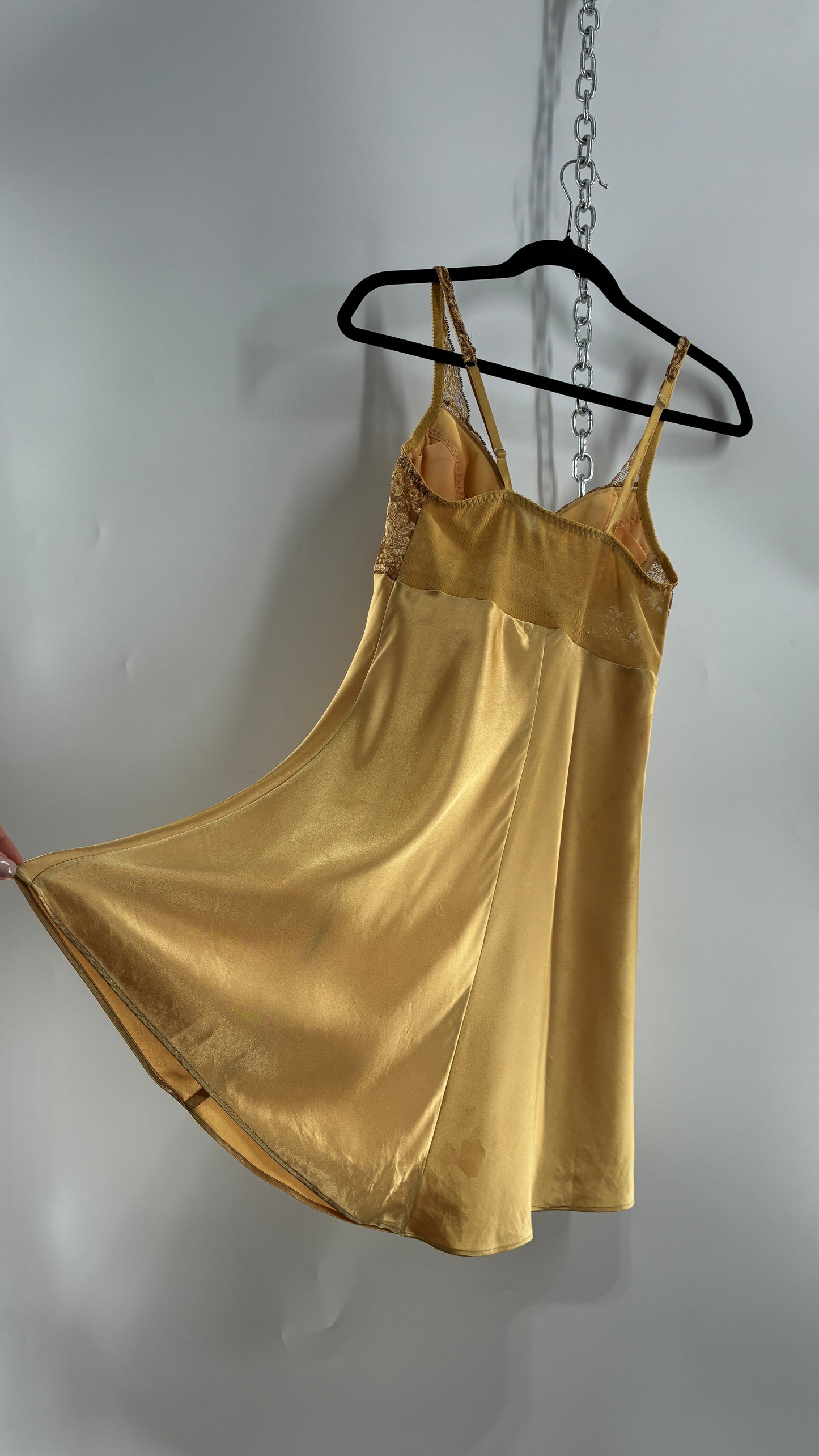 Vintage Victoria’s Secret Gold Mini Dress with Lace Underwire Bustier (XS)