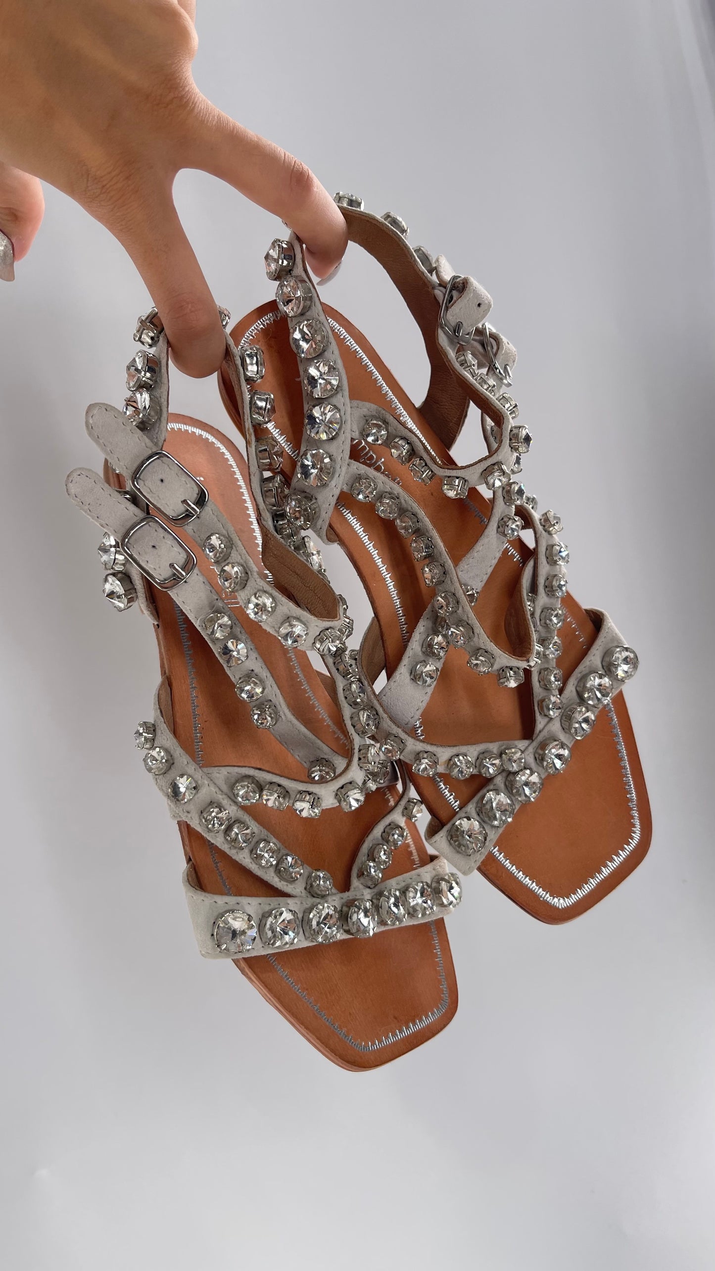 Jeffrey Campbell Gray Strappy Suede Sandal with Crystals/Rhinestones/Gemstones (7)