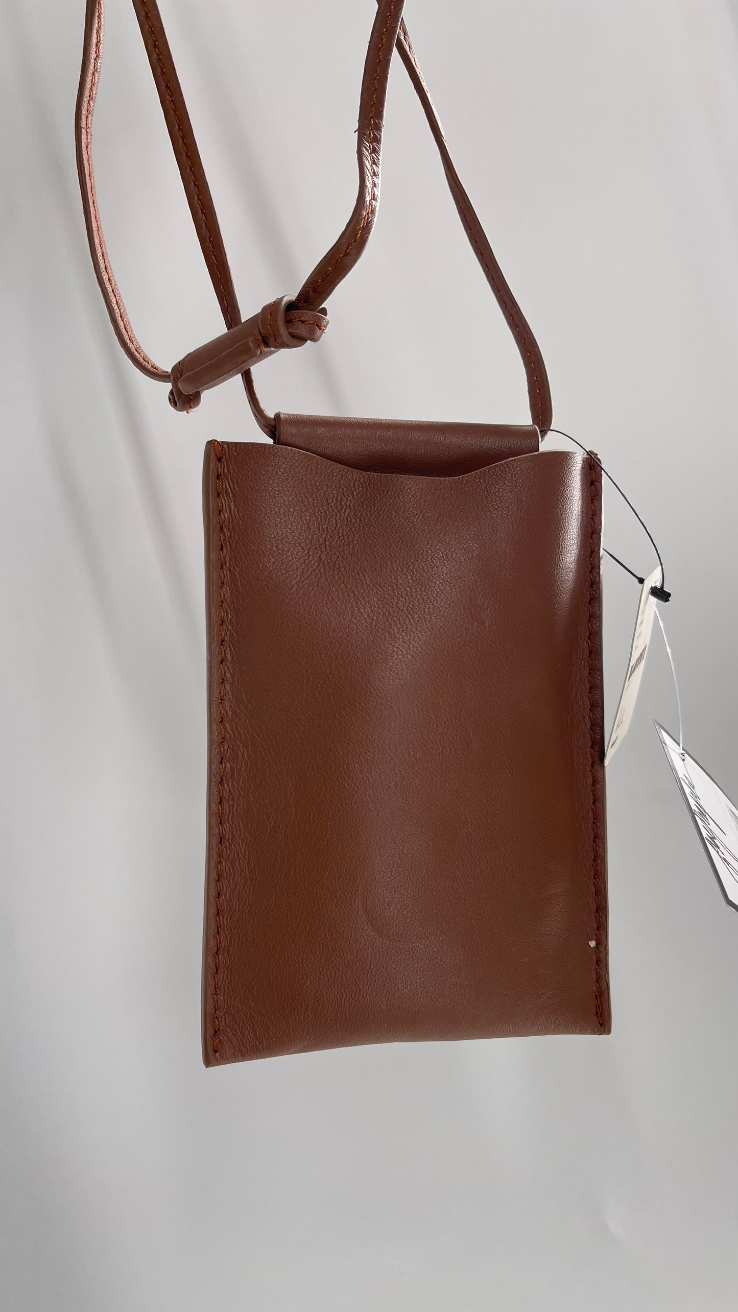 Free People Brown Leather Crossbody Phone Pouch with Tags Attached