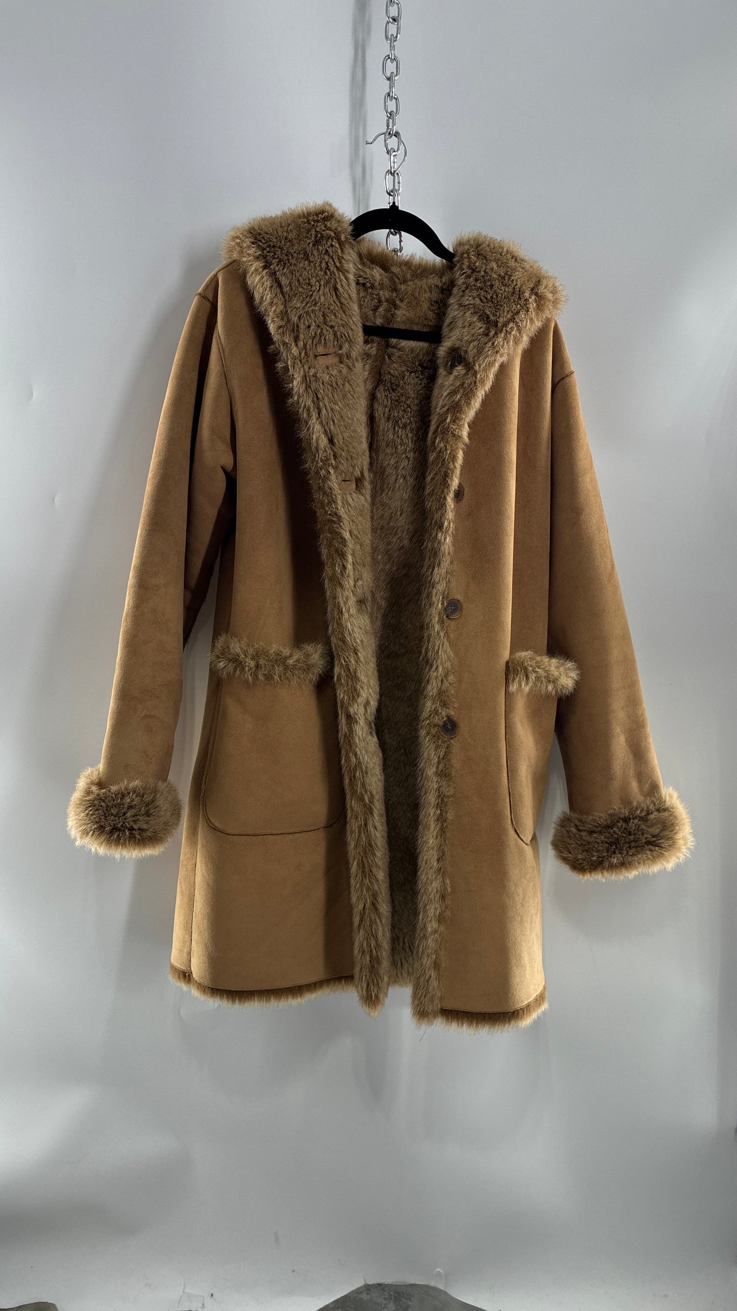Vintage JONES NEW YORK Reversible Fur and Vegan Suede Coat (Small)