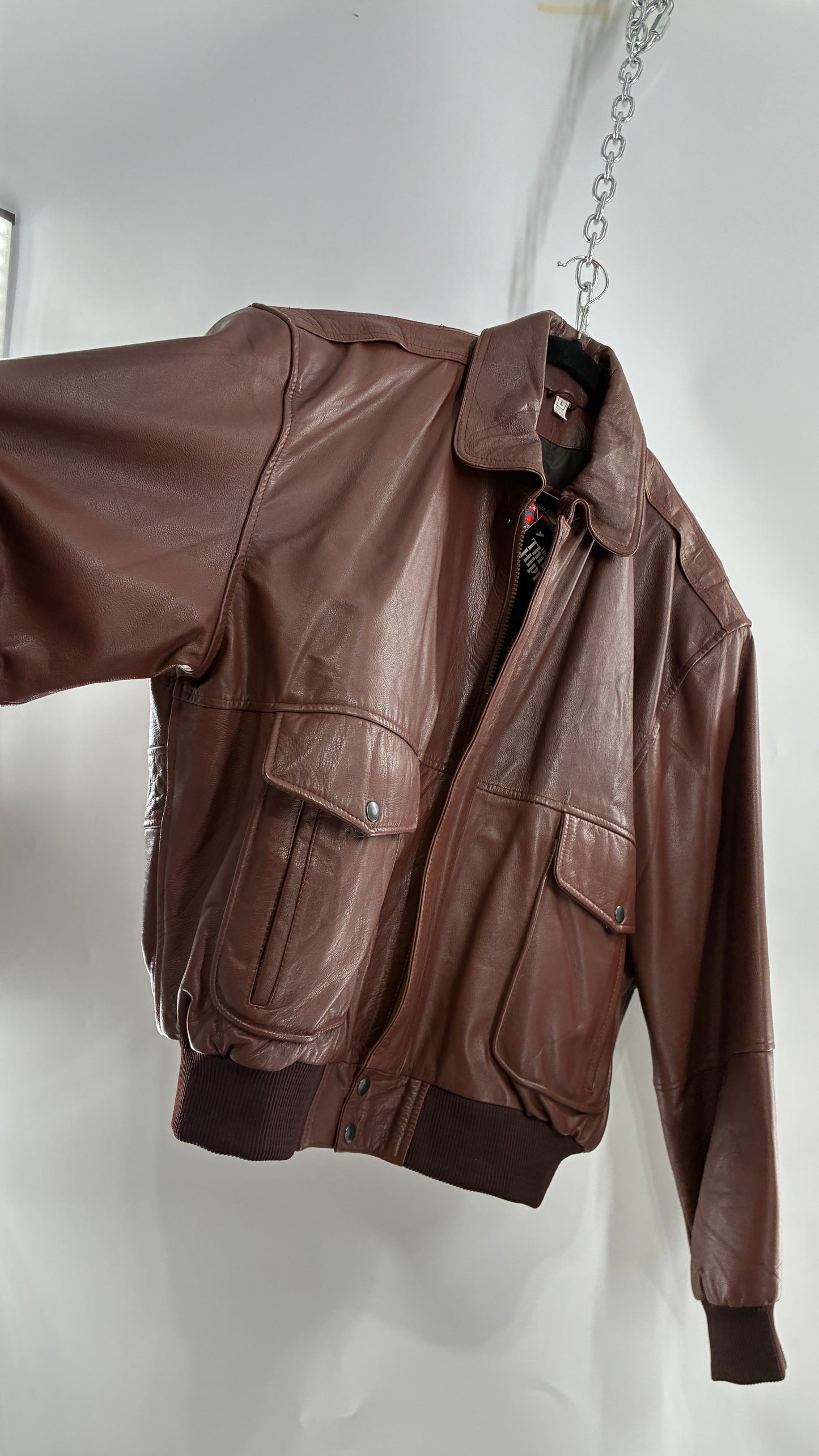 Vintage SUPER FORTRESS B2 Brown Leather Bomber Jacket (Large)