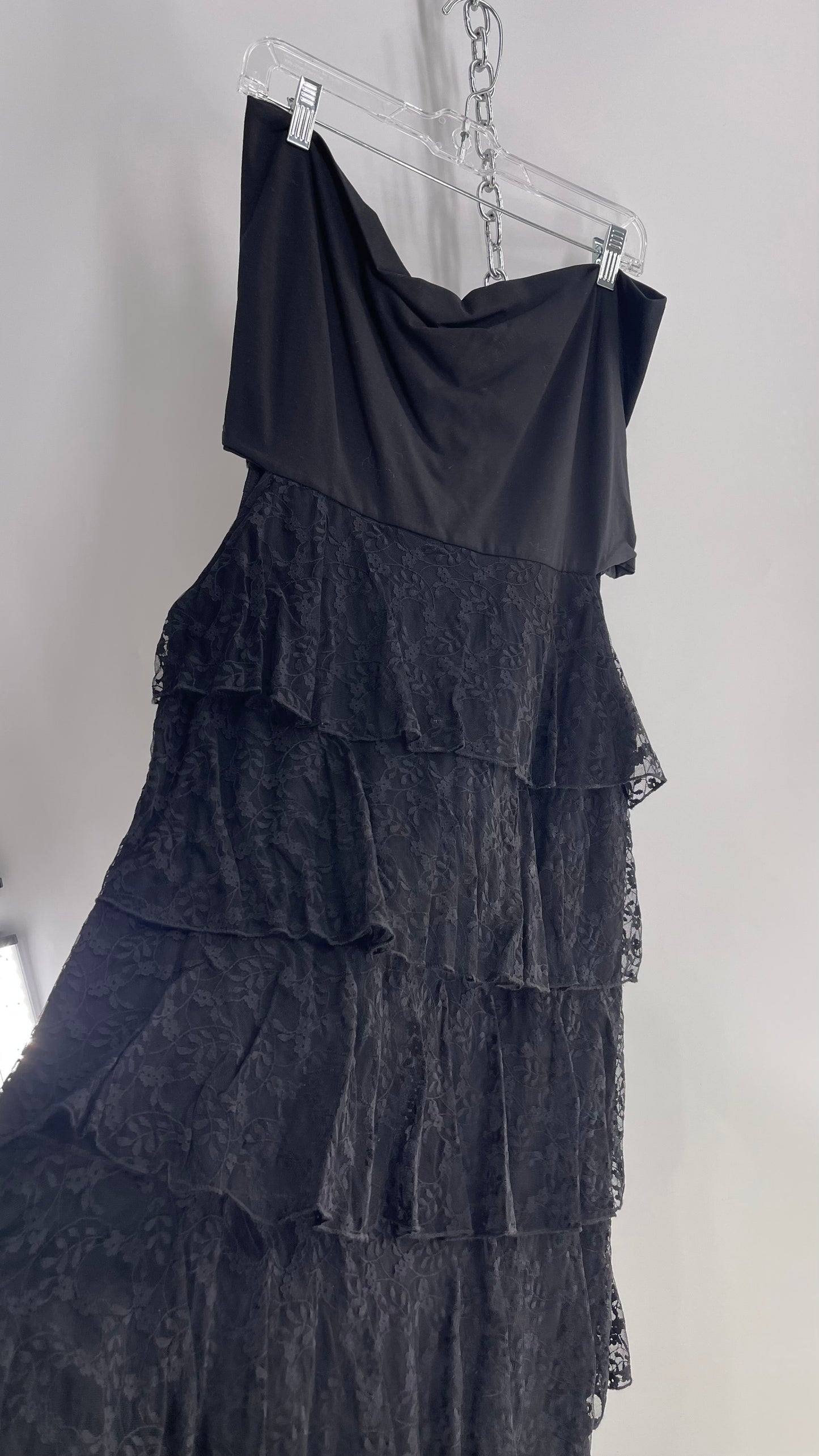 Anne Fontaine Vintage Black Layered Lace Ruffle Dress/Skirt with Tags Attached (40)