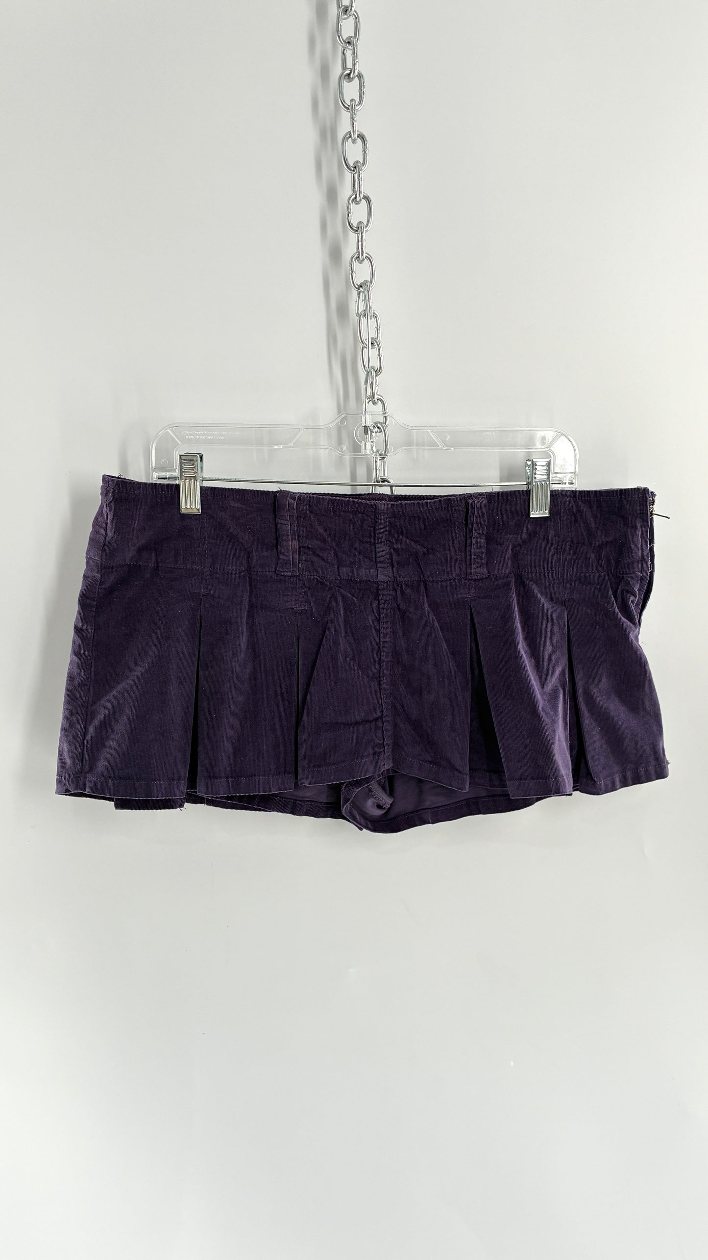 Free People Purple Corduroy Pleated Micro Mini Skirt with Built in Shorts (6)