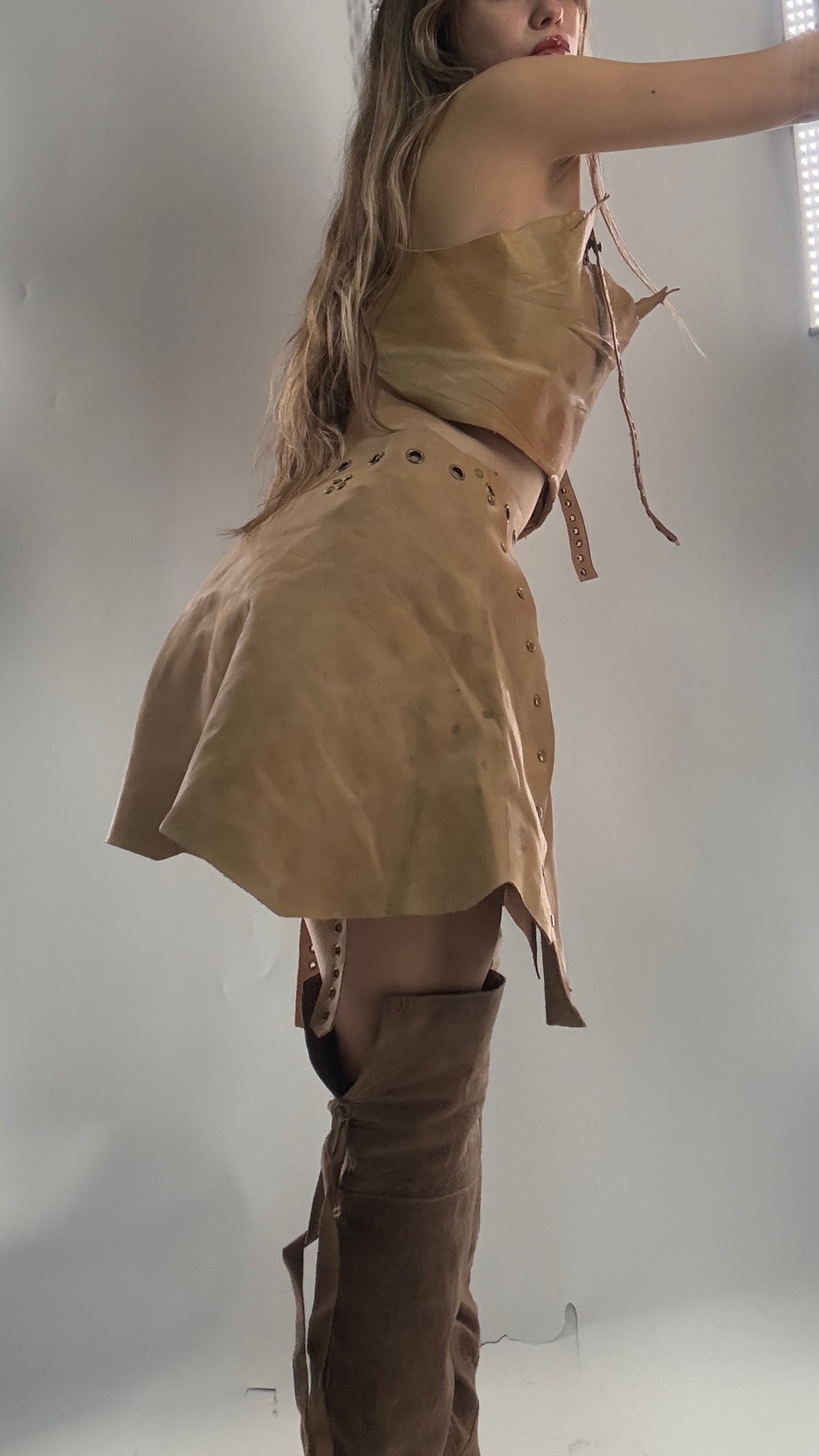 CUSTOM Handmade Rugged and Reversible Distressed Leather Two Piece Set with Grommet Waistband (XS-XL)