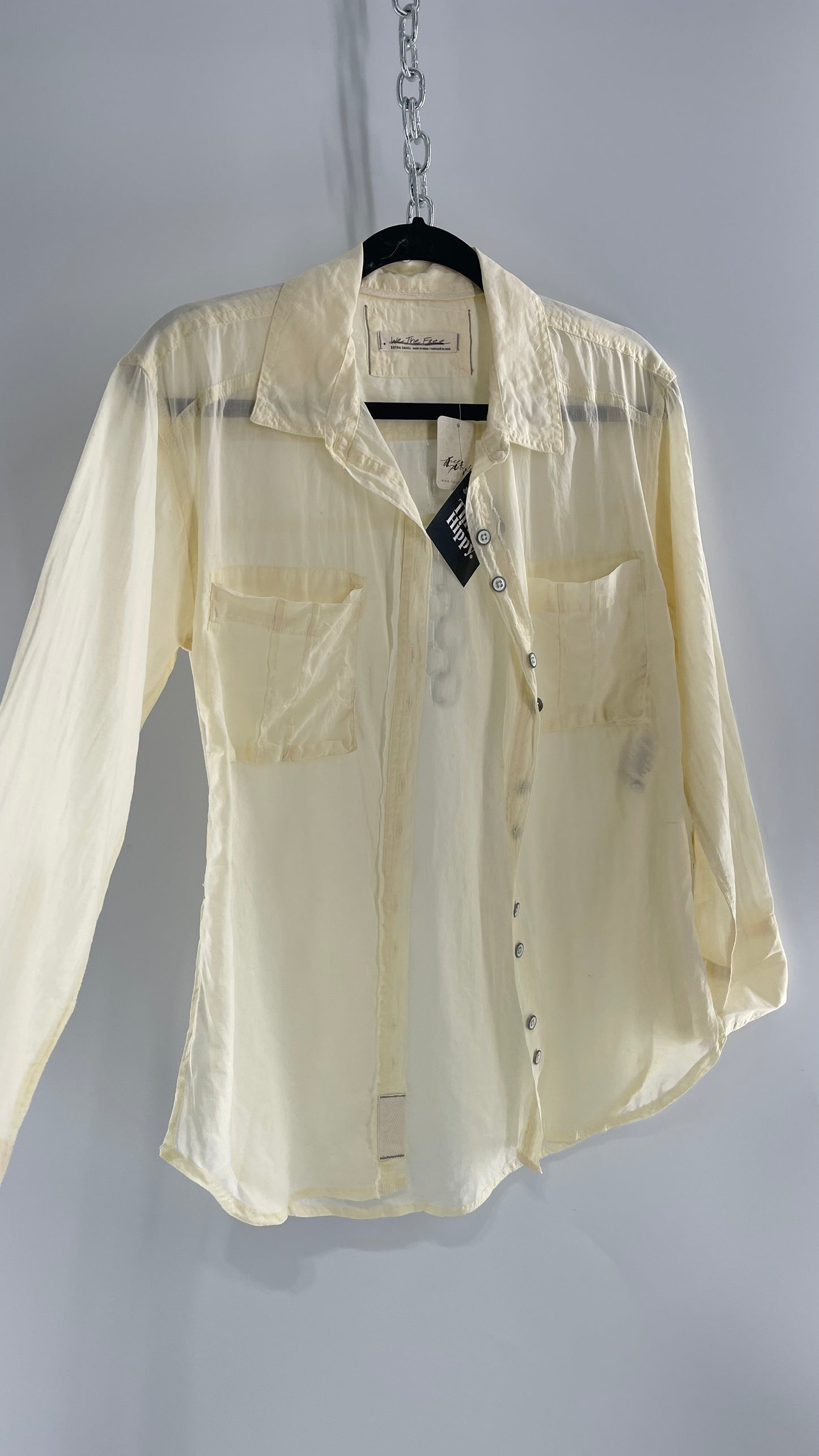 Free People Baby Yellow Sheer 100% Cotton Beachy Button Up with Tags Attached (XS)