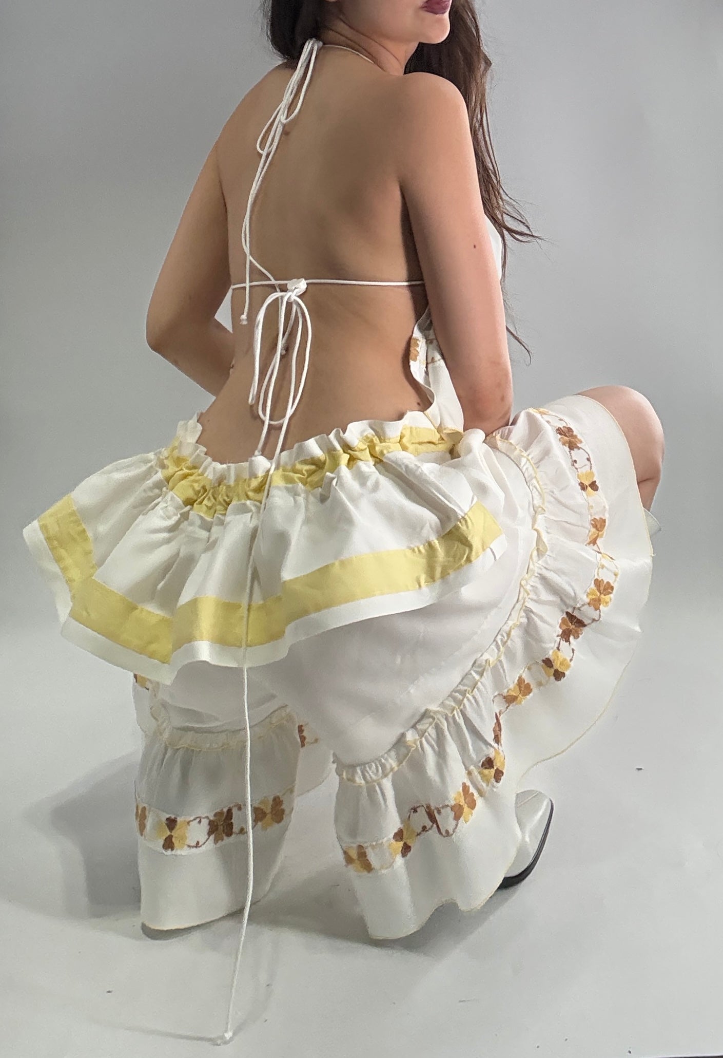 Vintage Handmade Heavily Embroidered Play Set with Sailor Style Ruffled Bum (XS-XL)
