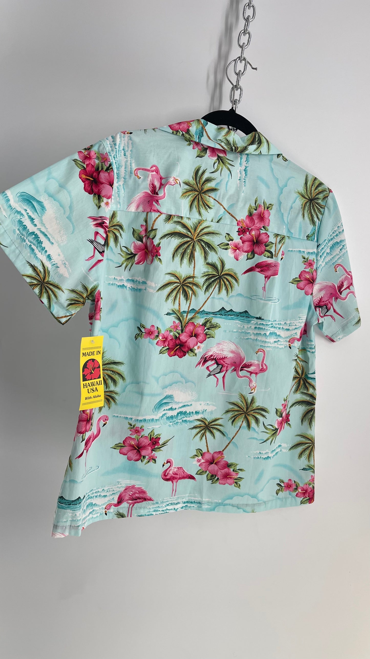 Deadstock Vintage Punani Hawaiian Men’s Flamingo, Tropical Button Front (Medium)