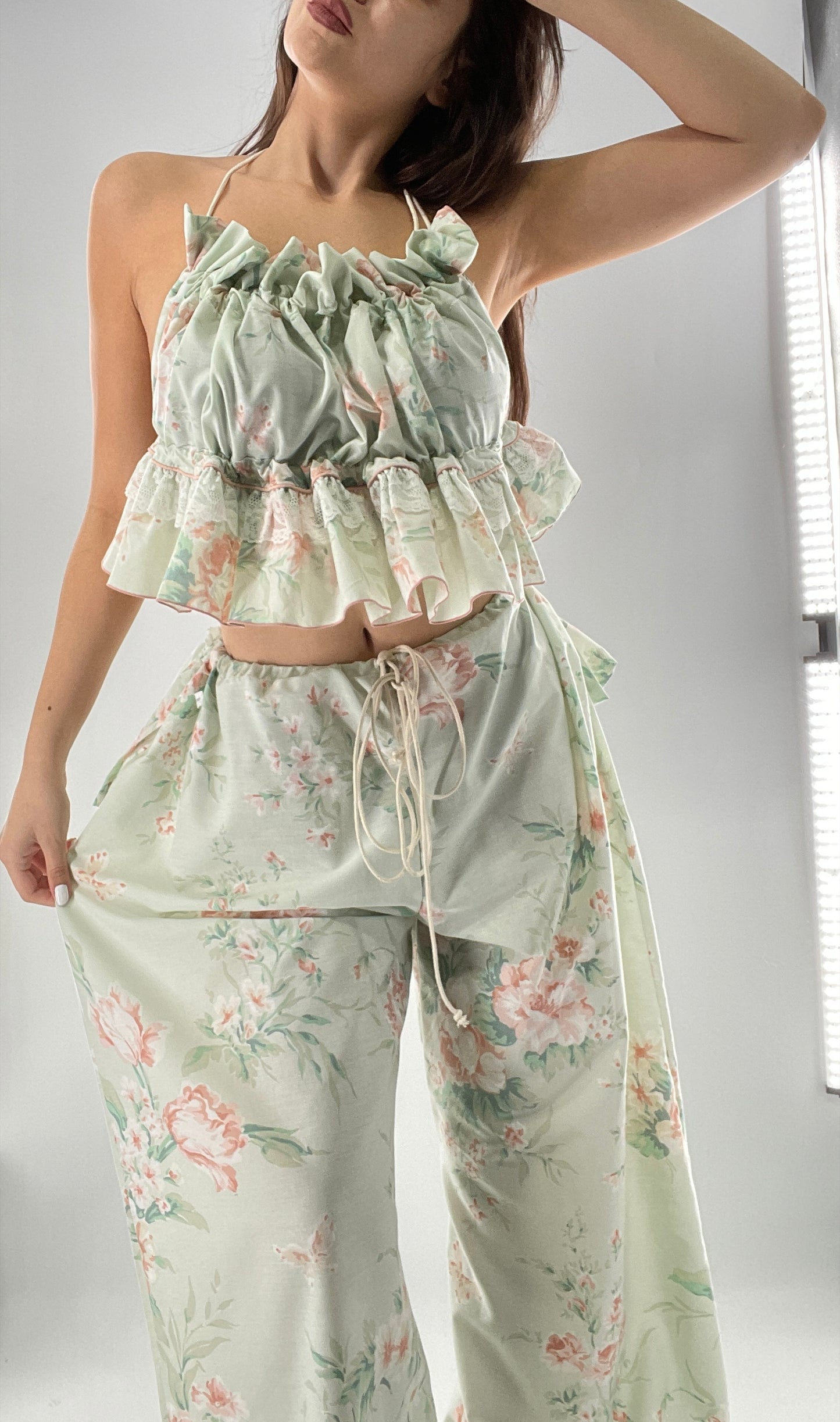 Vintage Set Covered in Delicate Dainty Florals, Butterflies, and Ruffles (One Size, Adjustable)